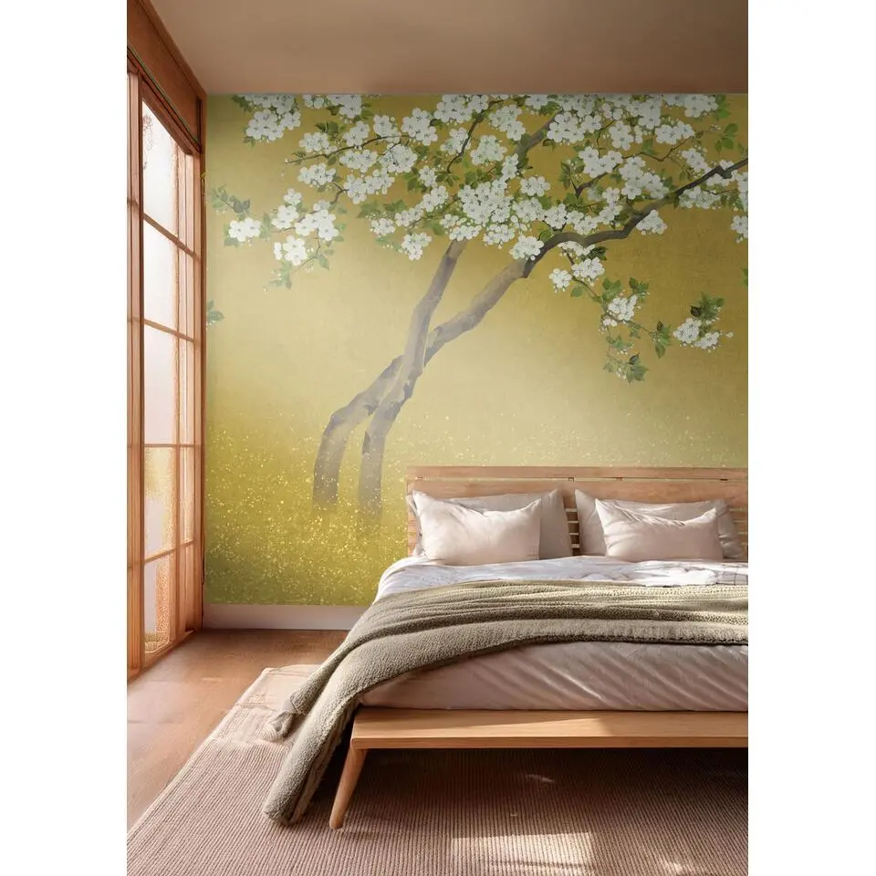 Sanders & Sanders fotobehang bloesems okergeel - 371 x 280 cm