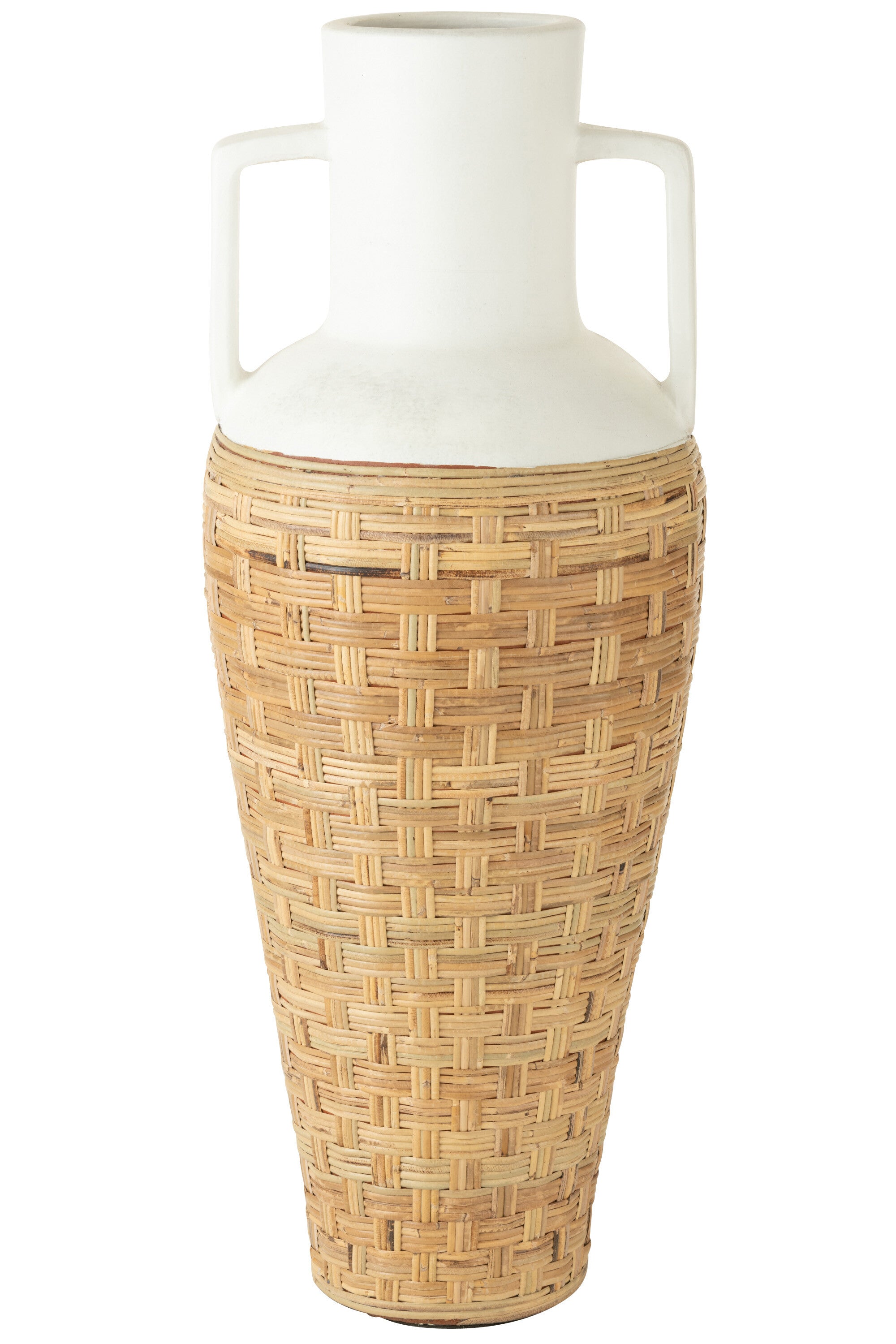 J-Line vaas   Handvaten Geweven - terracotta/rotan - wit/naturel - 100 cm hoog
