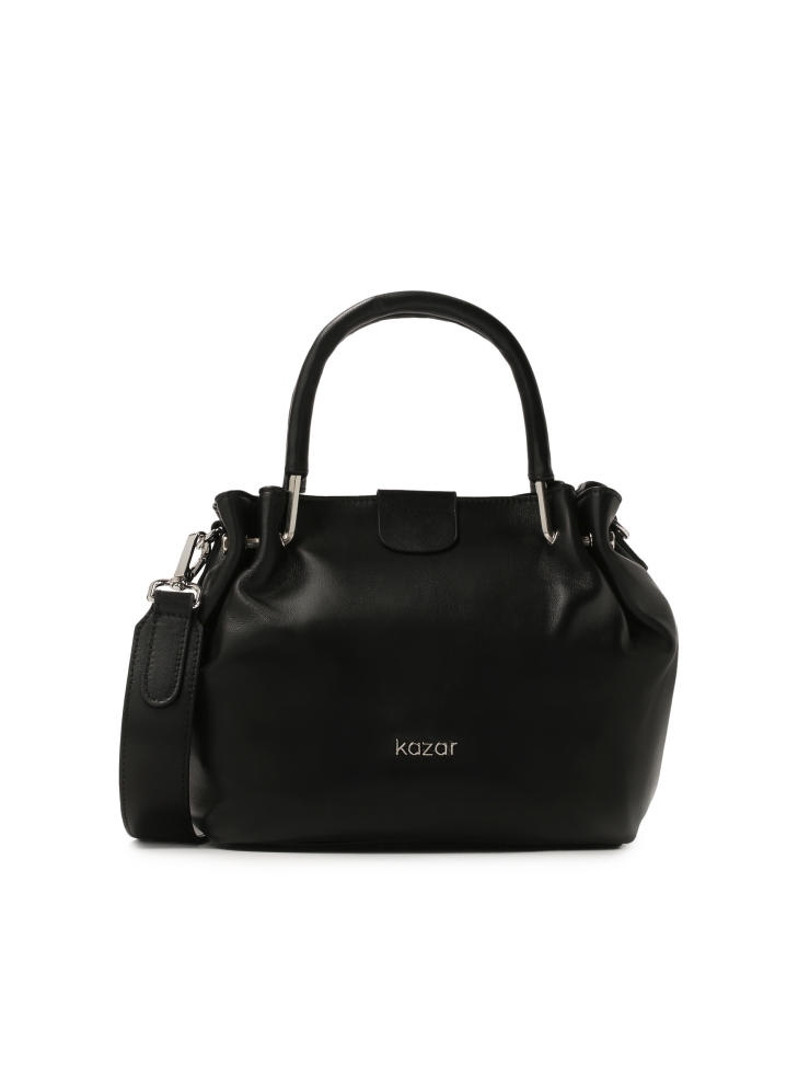 Black handbag with stiff hand grips