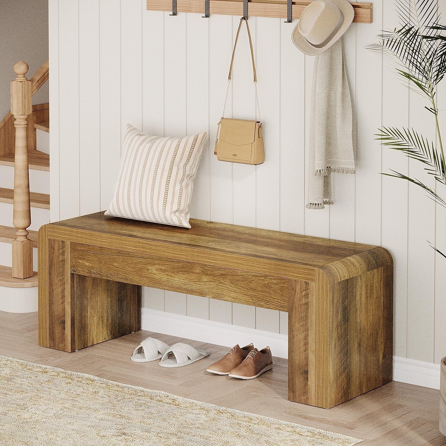 47 Inches Brown Superior MDF Entryway Bench, Modern Foyer Bench for Hallway, Living Room