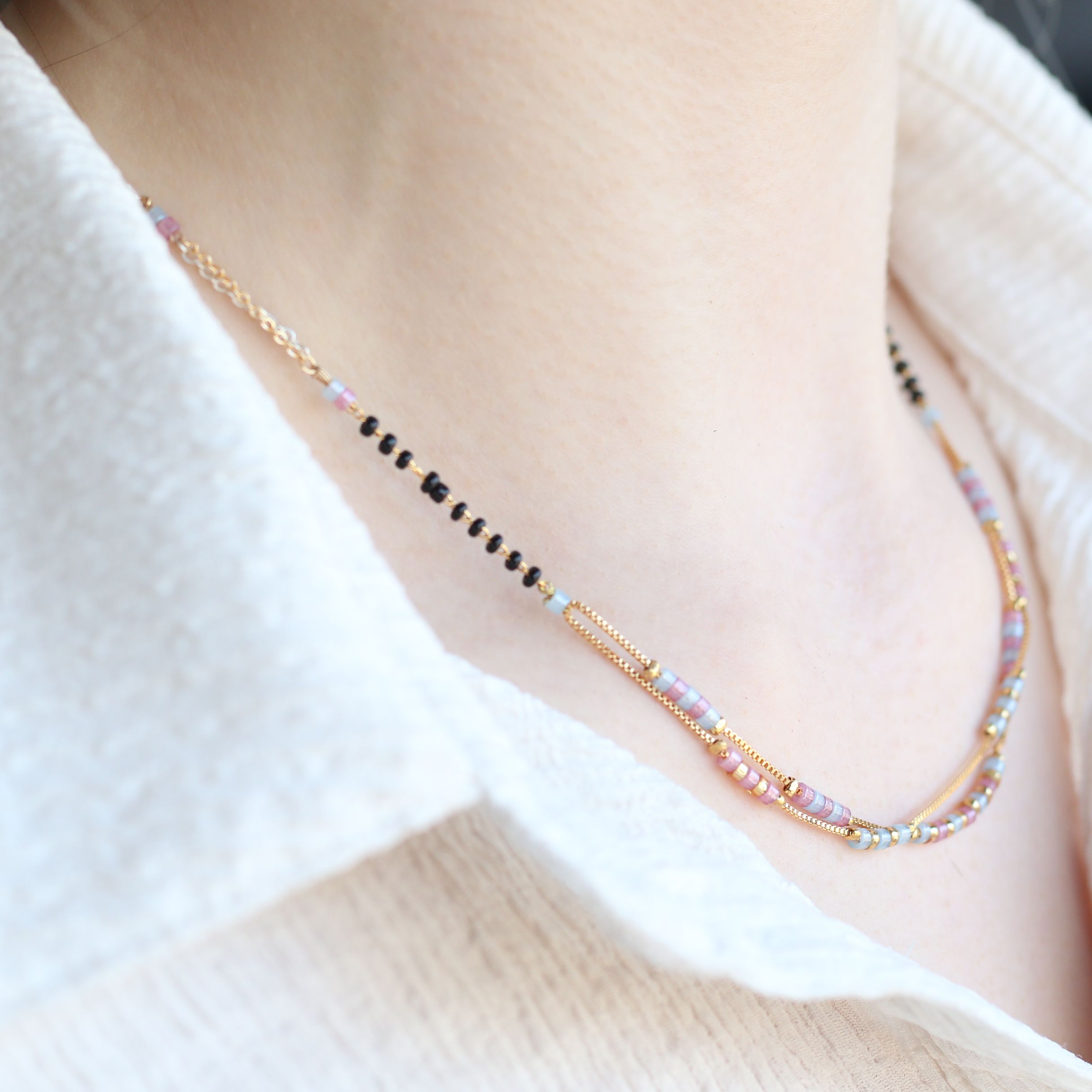 The Colourful Aura Two layer gold beaded indian traditional mangalsutra necklace