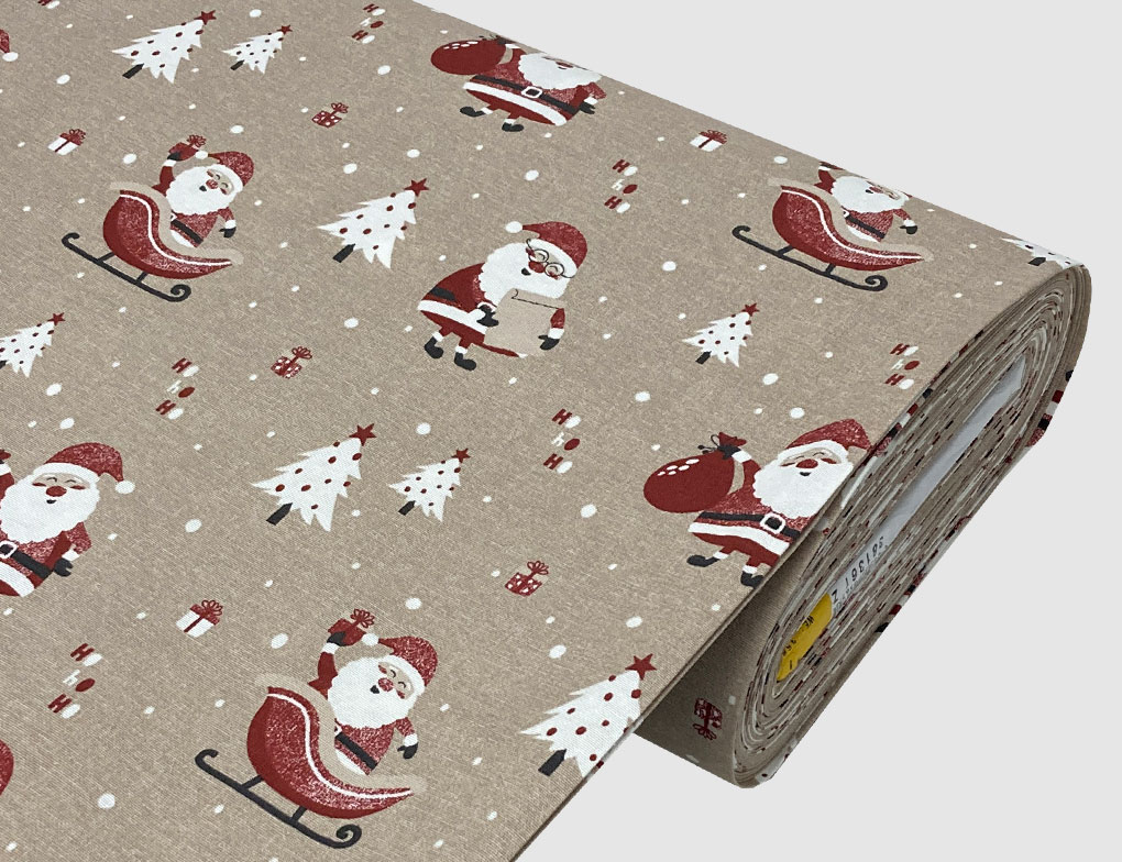 Dekostoff Weihnachtsmann Natur, Rot, Weiß