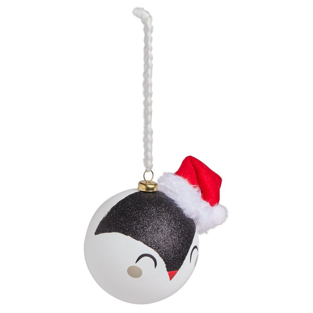 Boule de No&euml;l kawaii pingouin avec bonnet rouge Ø8cm