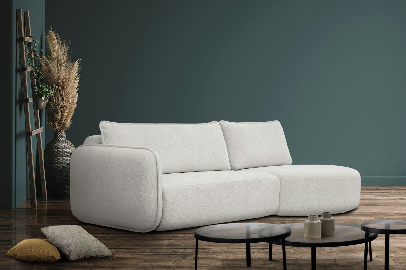 IPSUM - Canapé d'angle droit 3 places avec l'île tissu écru