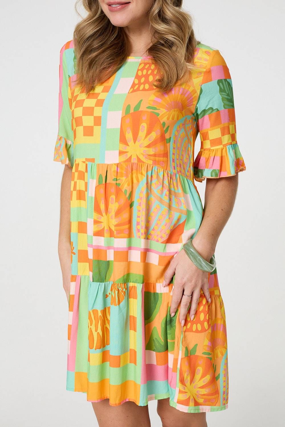 Izabel London Tropical Tile Print Smock Dress