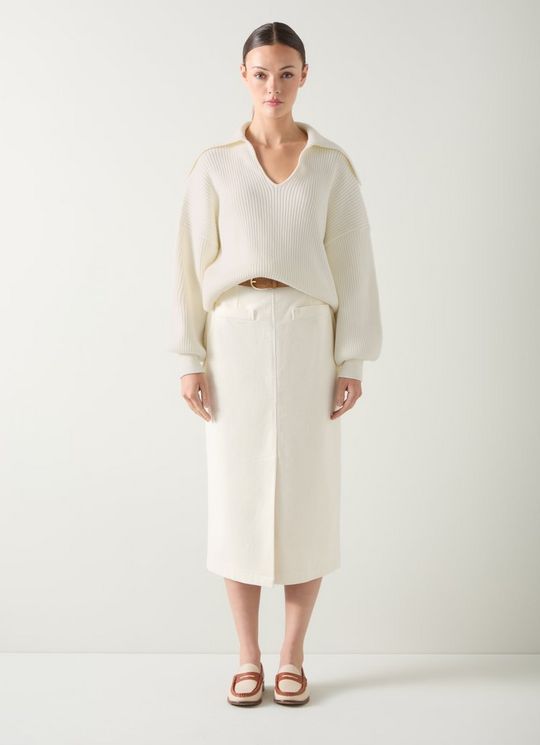 Polly Cream Organic Cotton Oversized Collar Knit Top