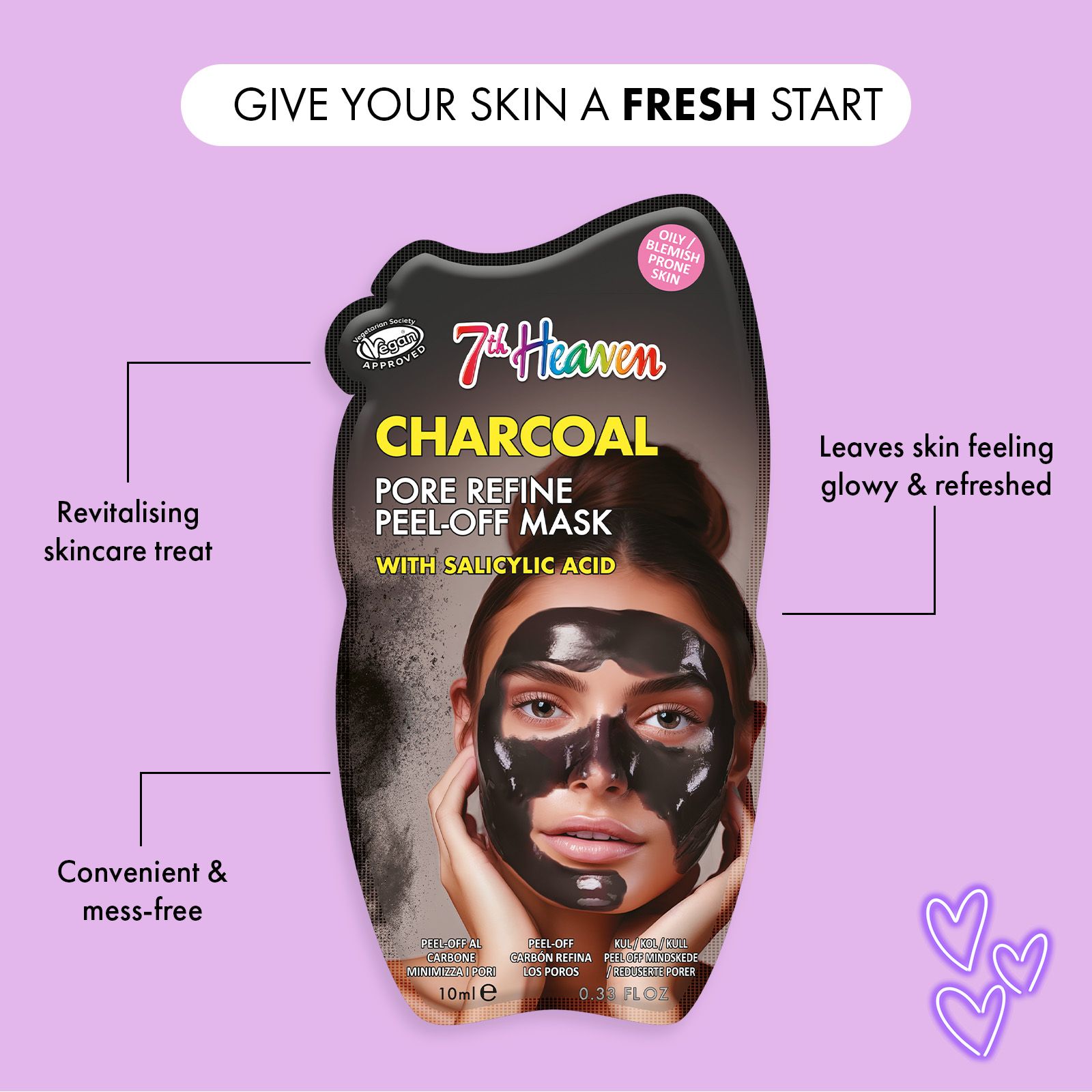 7th Heaven Charcoal Peel Off Face Mask with Salicylic Acid, Pack of 6