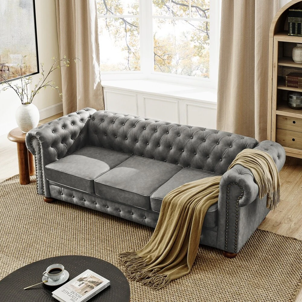 Chesterfield Sofa Tufted Upholstered PU 3-Seater Sofa
