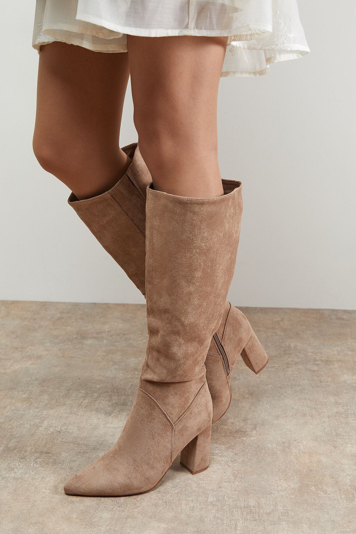 Oasis Jemima Faux Suede High Block Heel Pointed Knee Boots