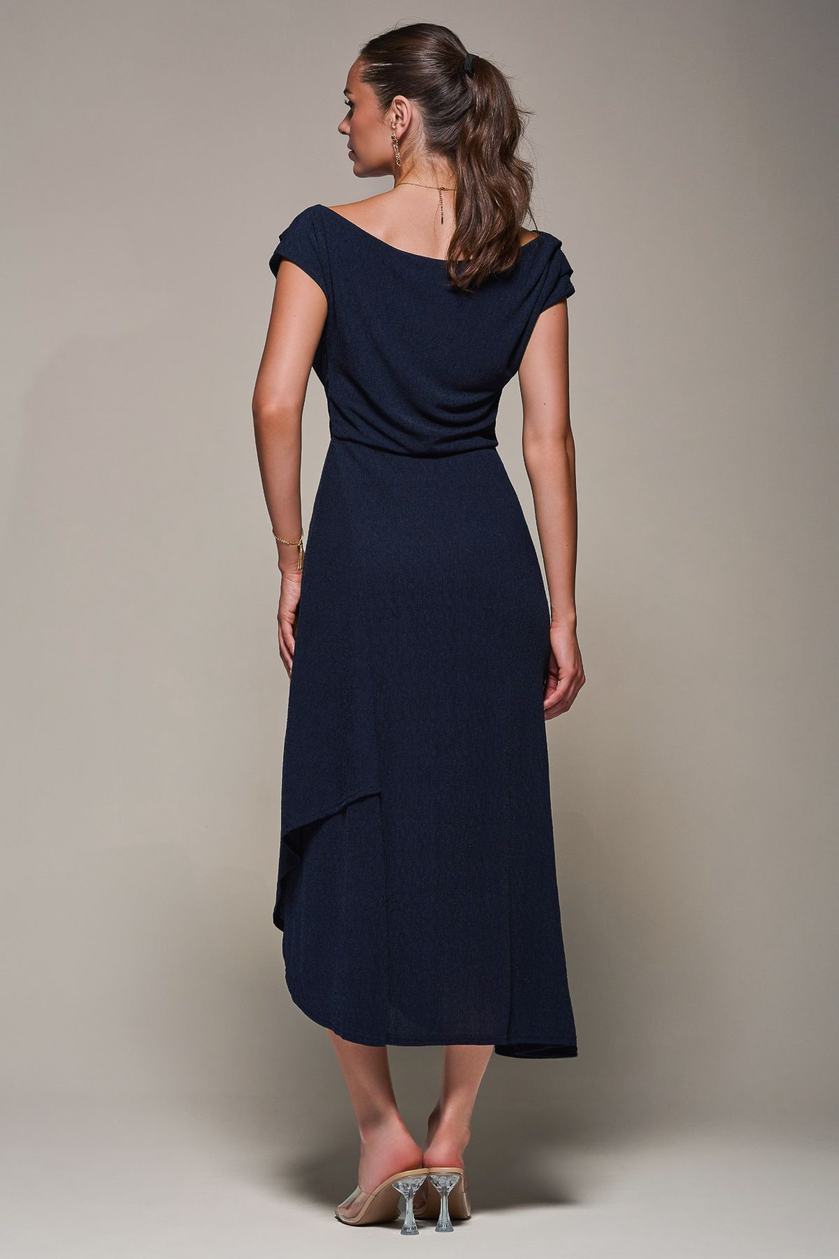 Jolie Moi Textured Jersey Aymmetric Midi Dress