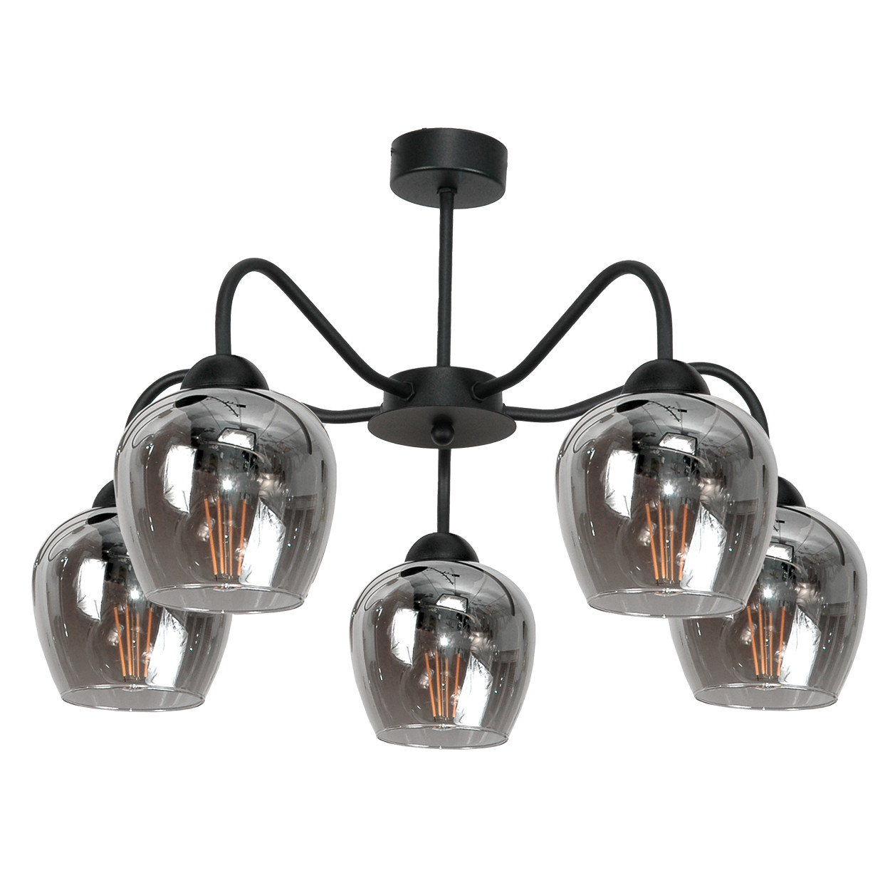 Lampa sufitowa czarna EDYLIT loft grafitowy klosz 5xE27 INDI GREY 15-230