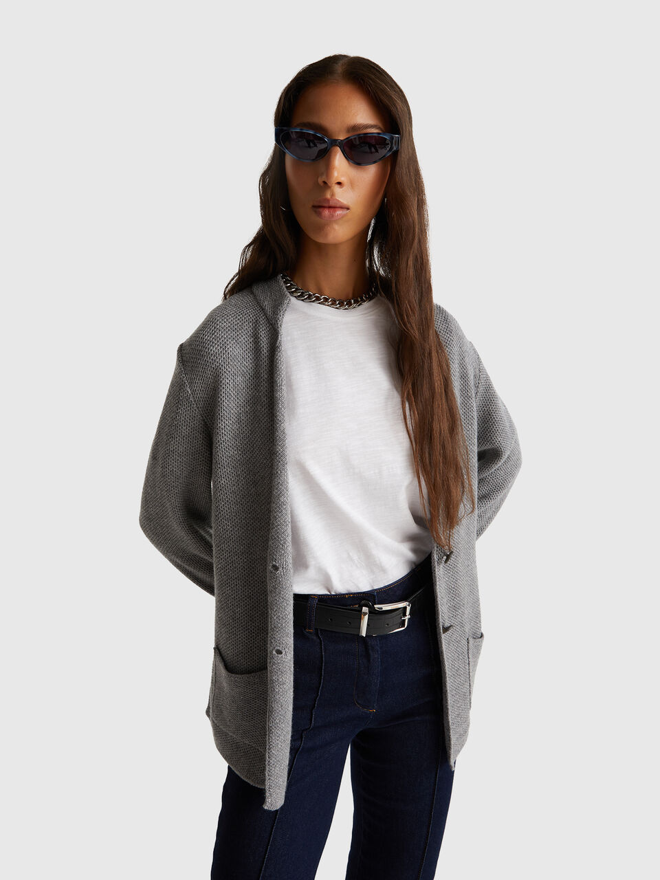 Knit jacket in wool and cashmere blend