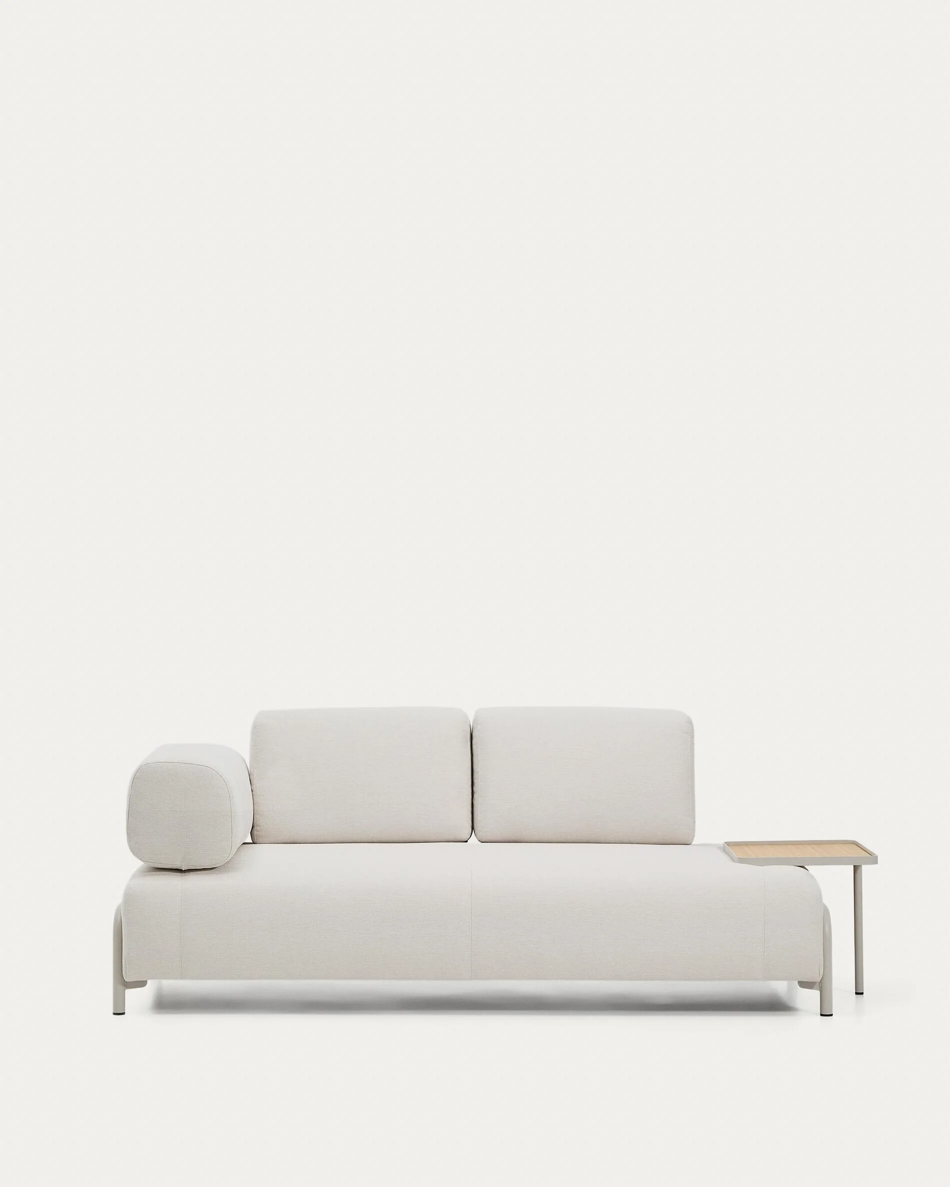 Compo 2-seater sofa in ecru chenille, large oak veneer tray table and beige metal frame 200 cm FSC Mix Credit