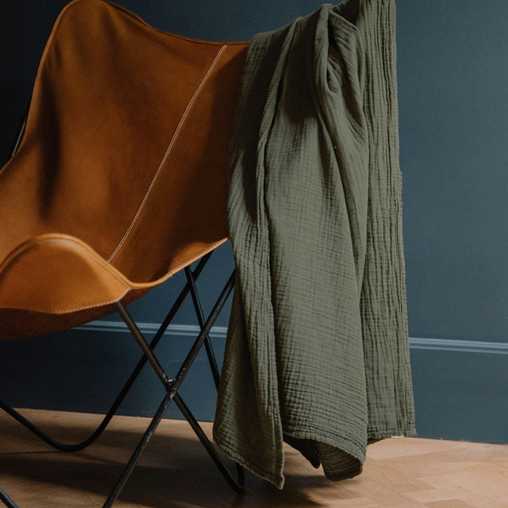 - Plaid en double gaze de coton 170x250 vert câpre