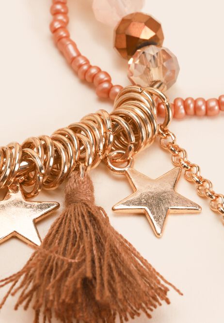 Womens 3pk Brown Star Beaded Stackable Bracelets