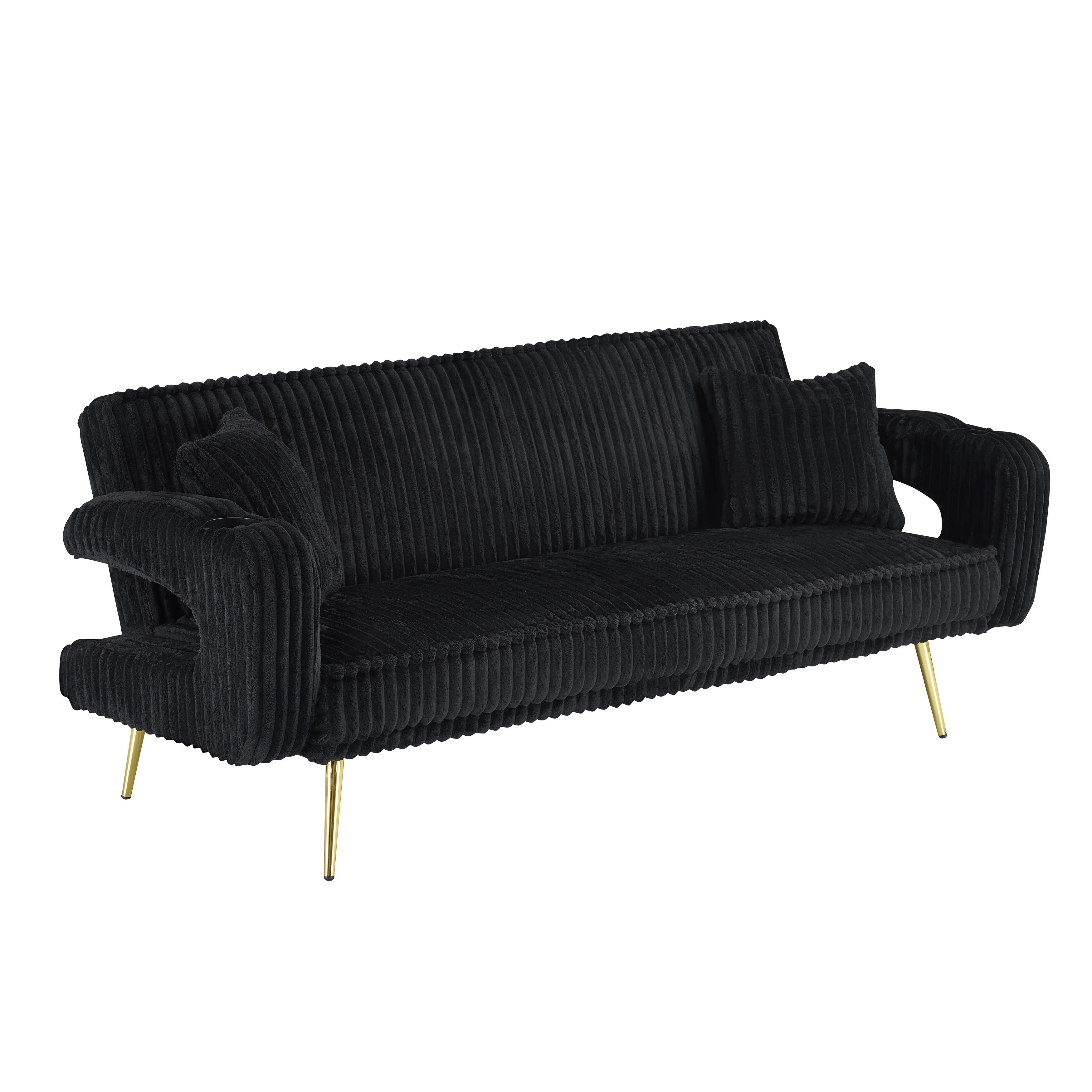 Straight-Row Corduroy Sofa With Throw Pillows, Featuring A Minimalist Style