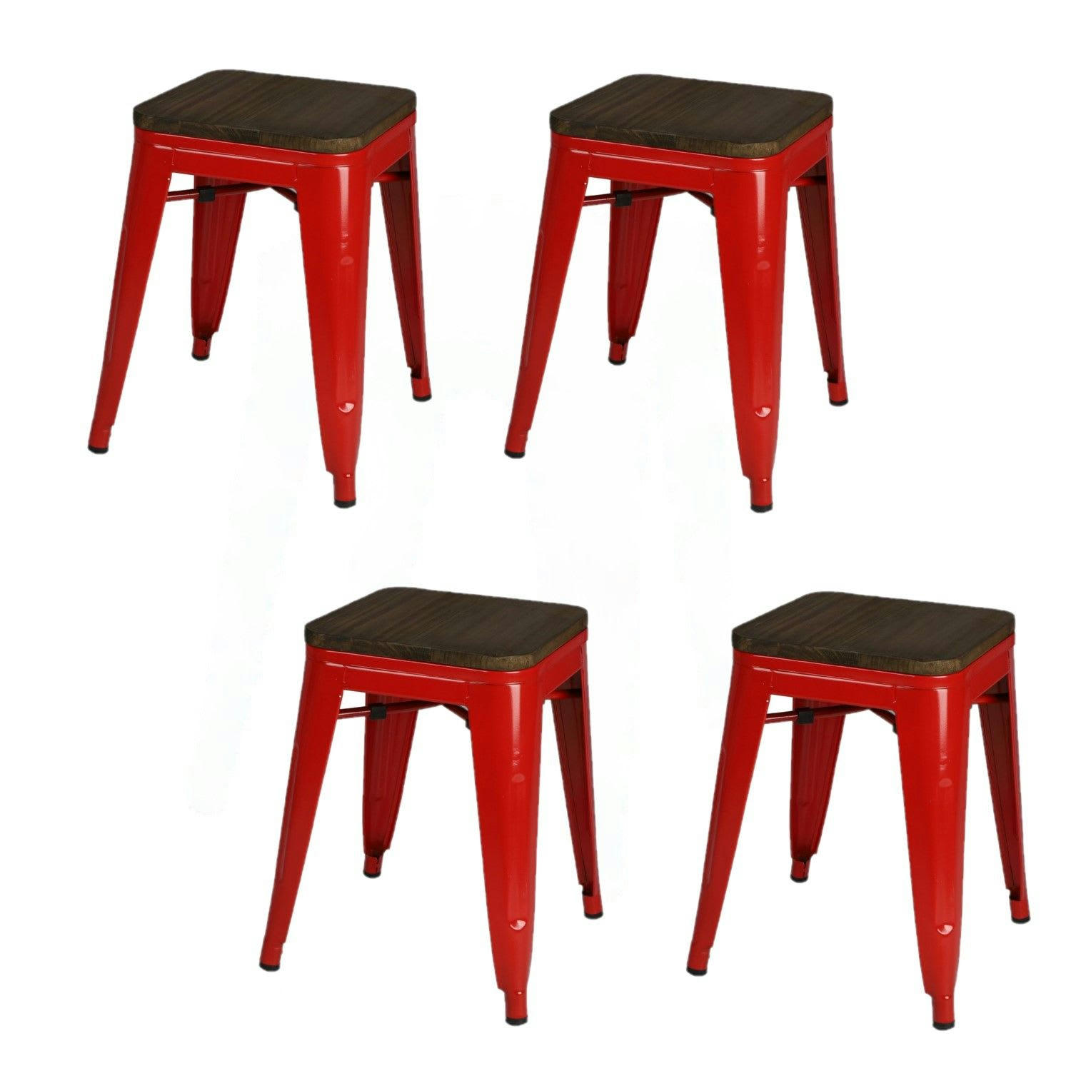 - Lot de 4 tabourets vintage rouge