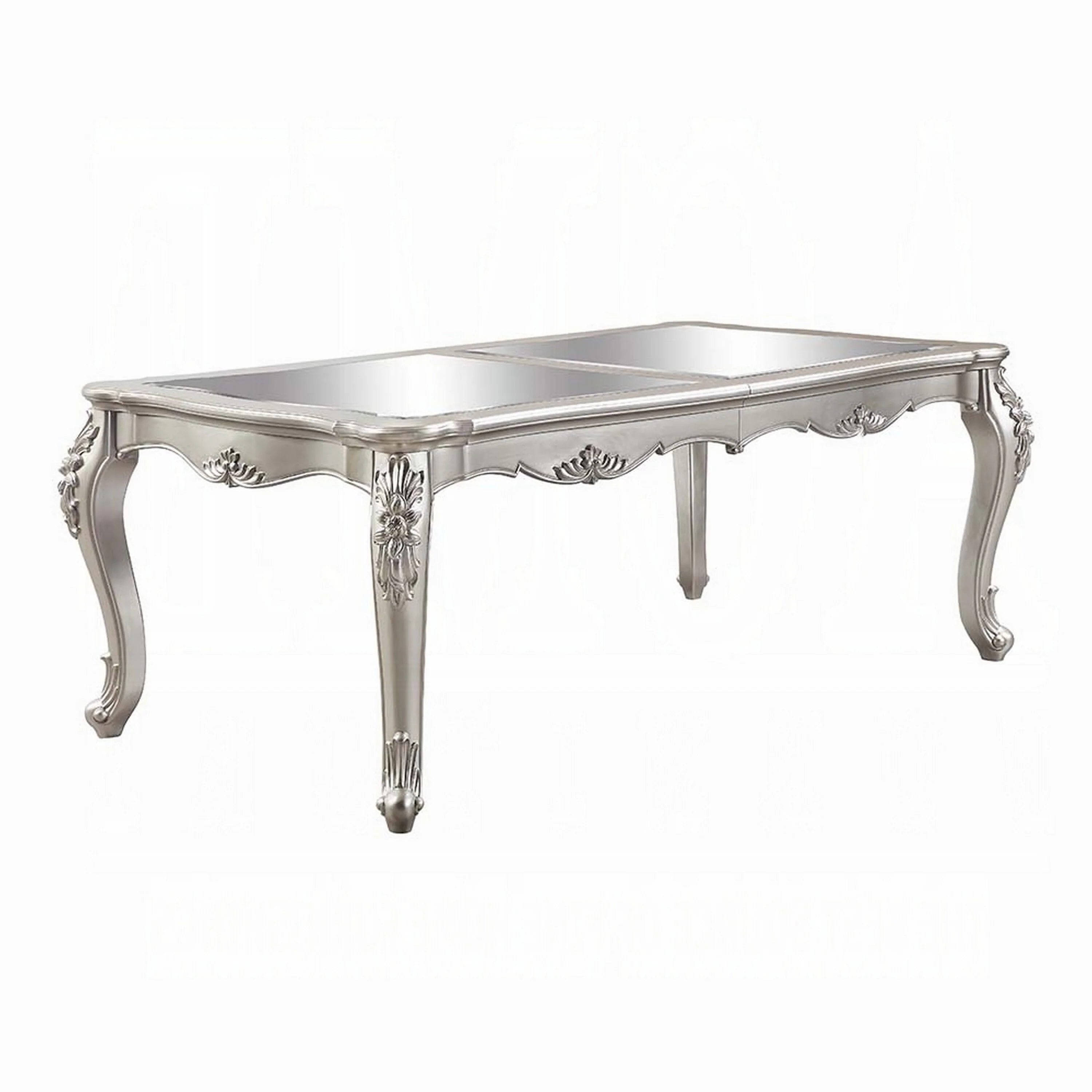 Bowe Dining Table, 80-96 Inch, Mirrored, Classic Champagne Silver Wood