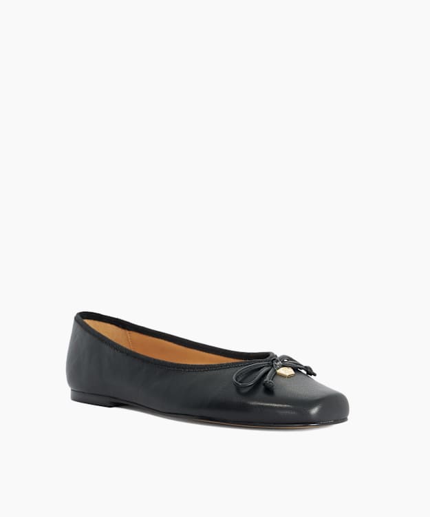Harllowe Black - Leather Square Toe Ballet Flats