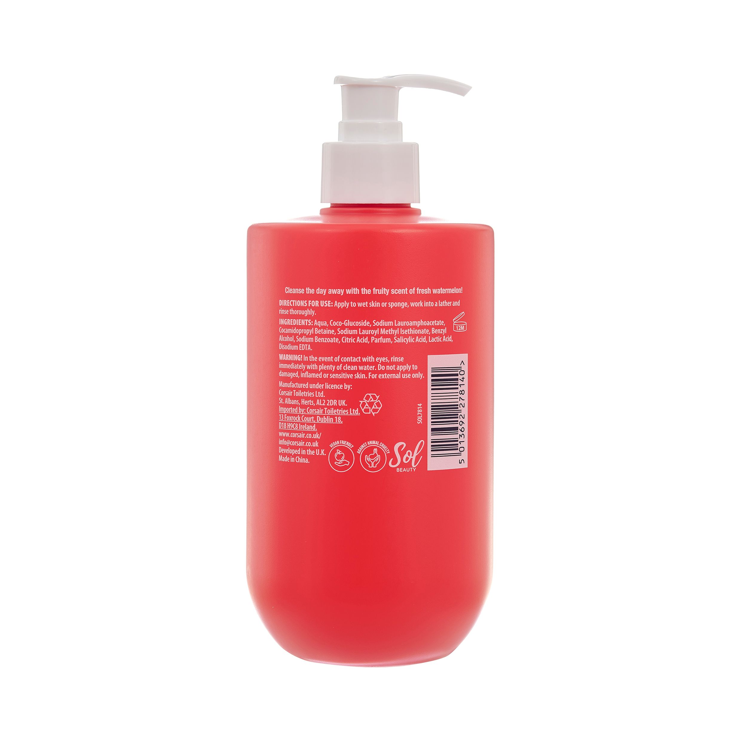 SOL Beauty Shower Cream Watermelon Scent Renewing Smoothing Vegan Friendly 500ml