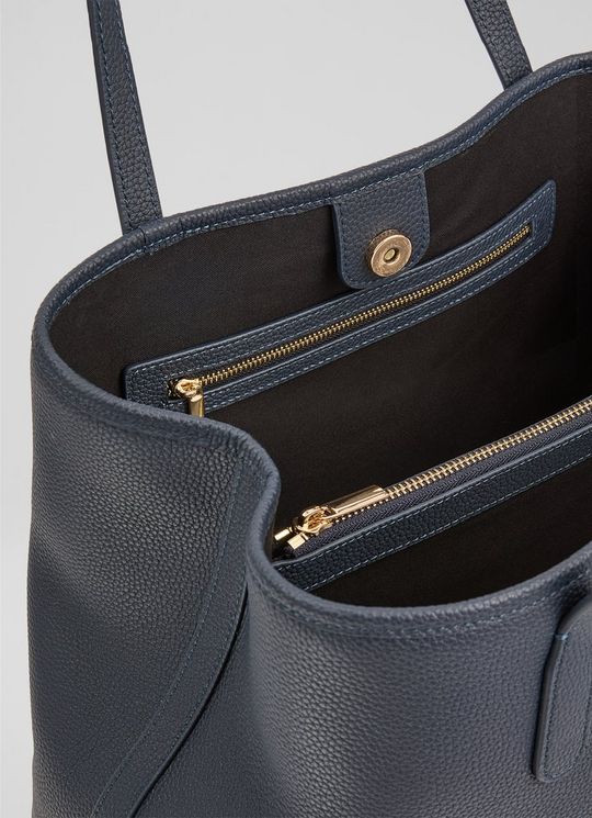 Lili Navy Grained Leather Tote Bag