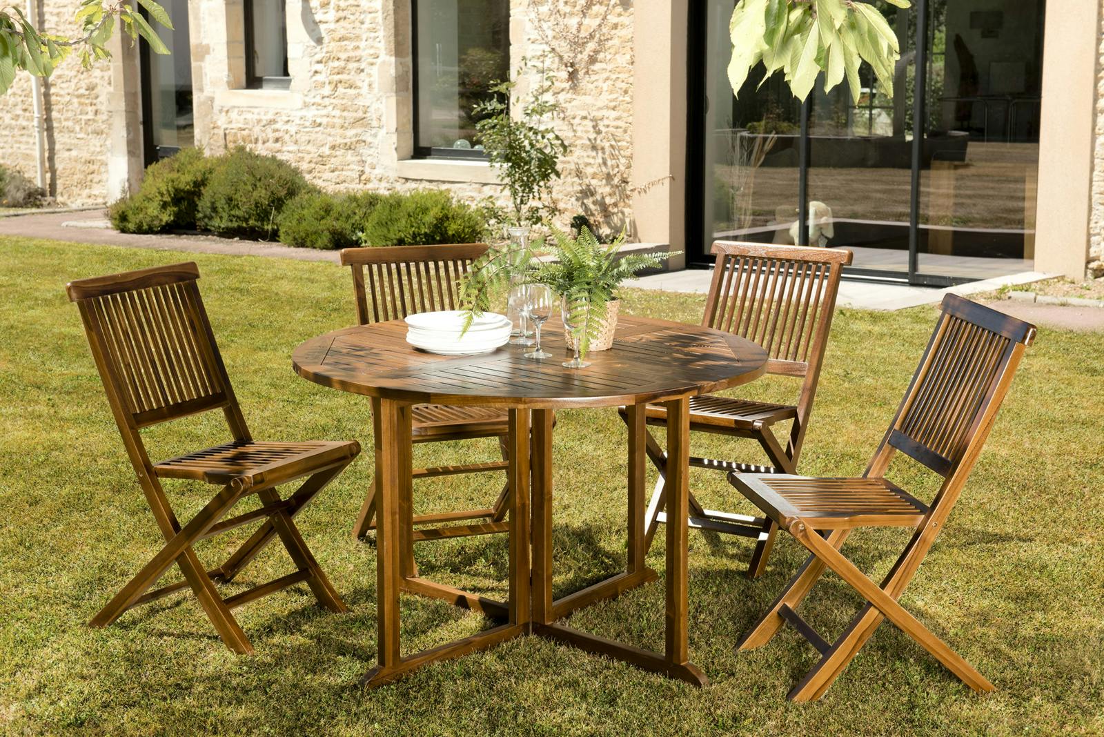 Salle à manger de jardin 4 personnes en teck massif MACAO