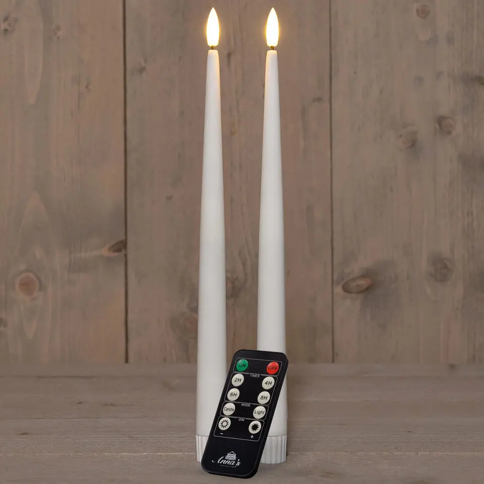 Anna's Collection Dinerkaarsen - wit - 2 stuks - LED - 30 cm