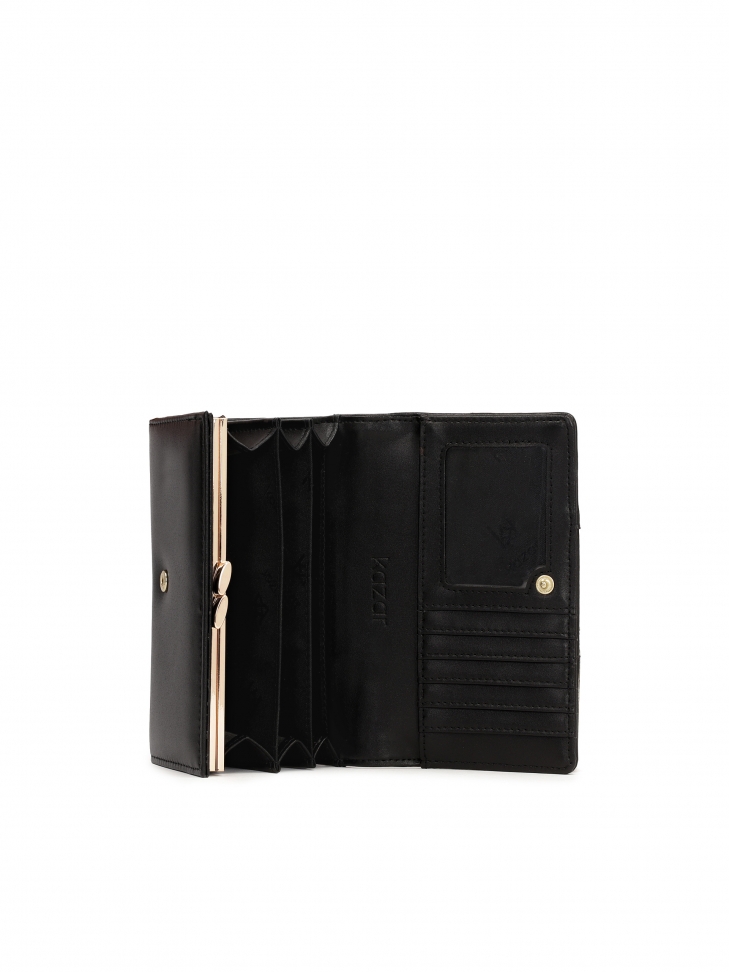 Black leather wallet with gold rivets