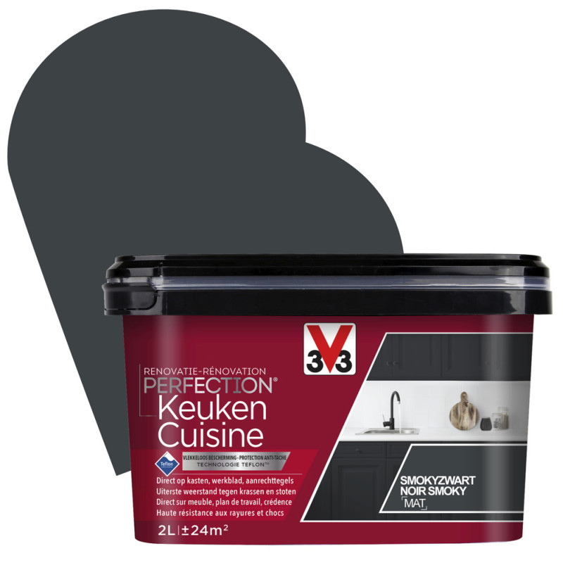 Peinture de rénovation pour cuisine Noir Smoky mat 2 L V33