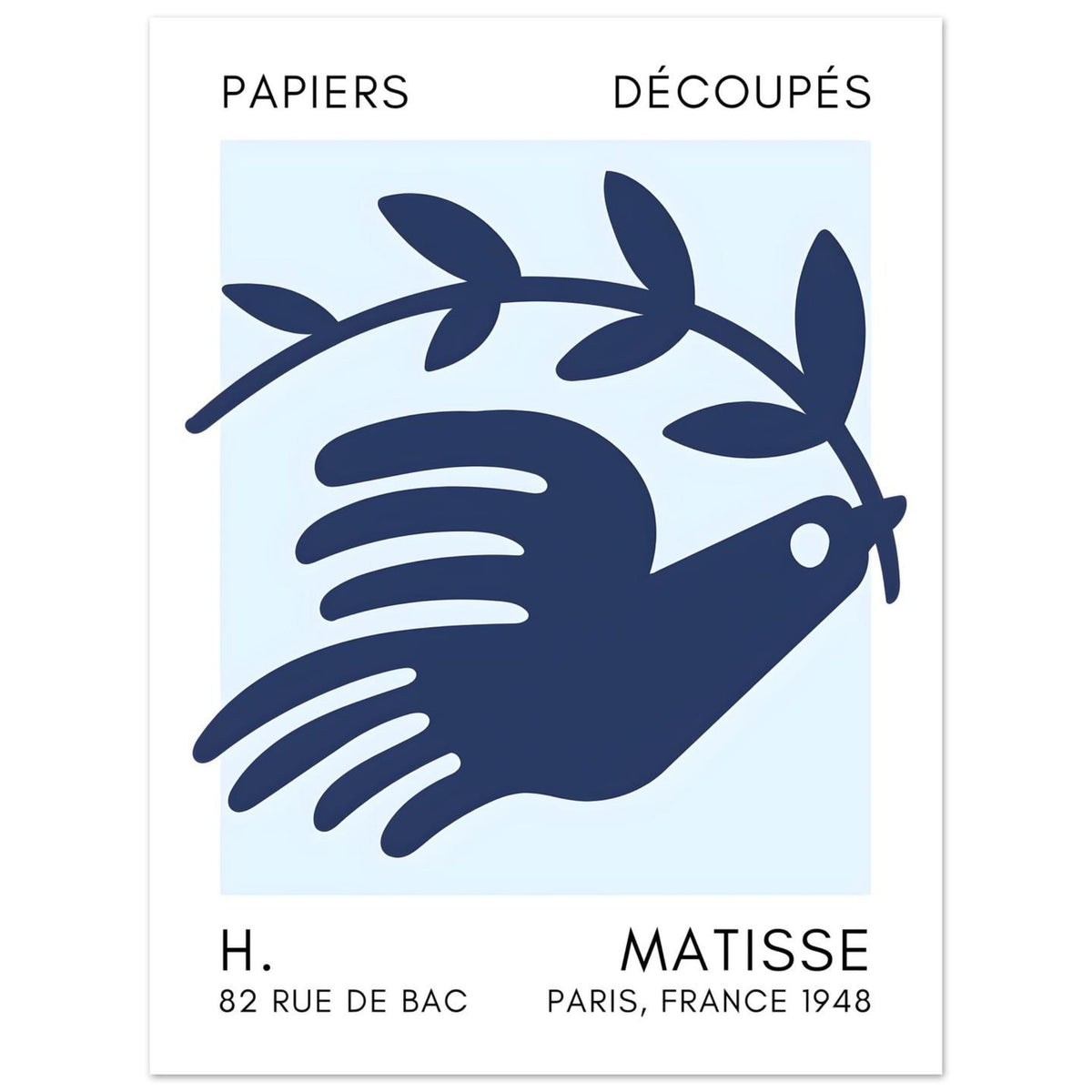 Artfulprints Poster Matisse – Peace dove navy blue I  - 30x40 cm - Blauw
