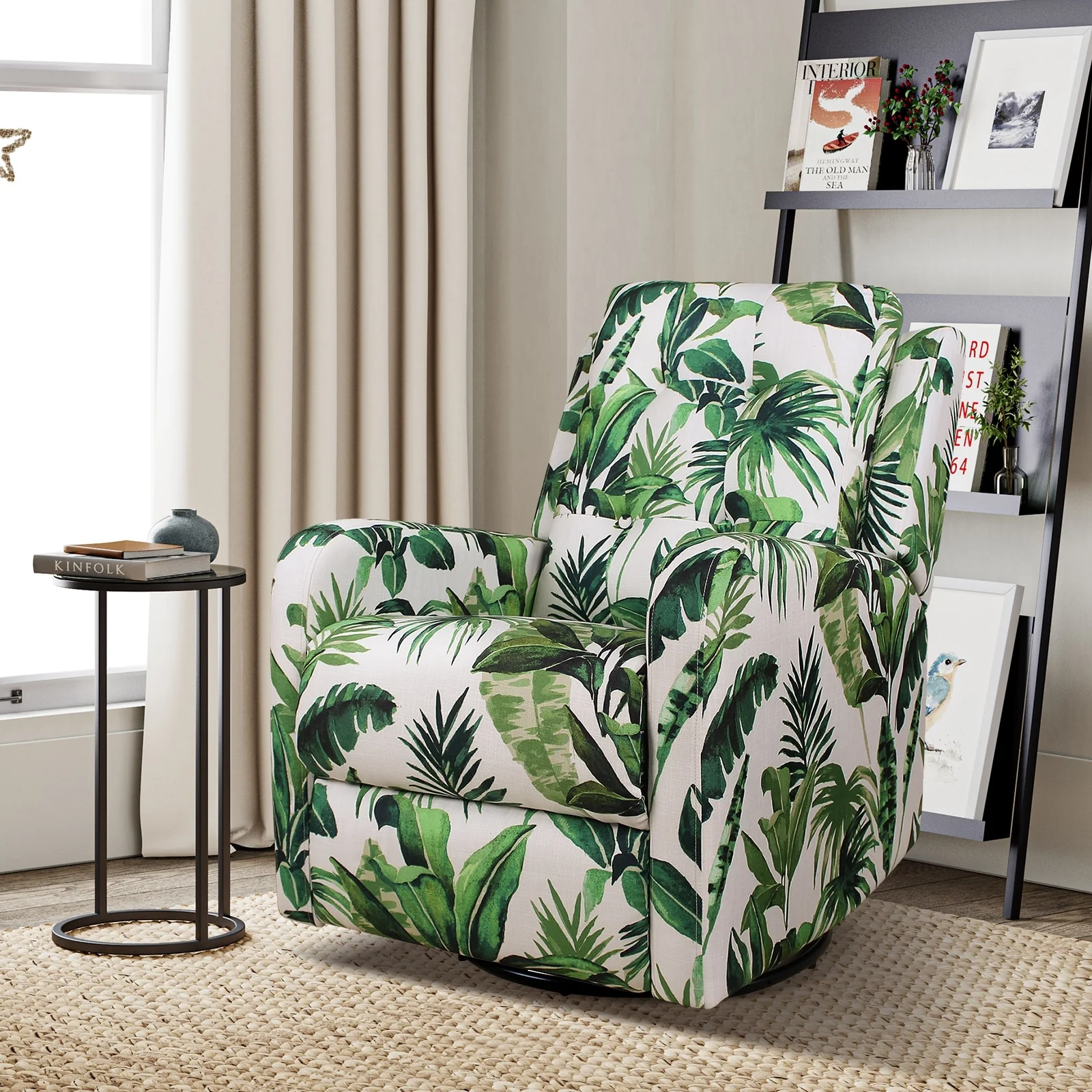 Arlette Contemporary Floral Manual Swivel Recliner with Tufted Back