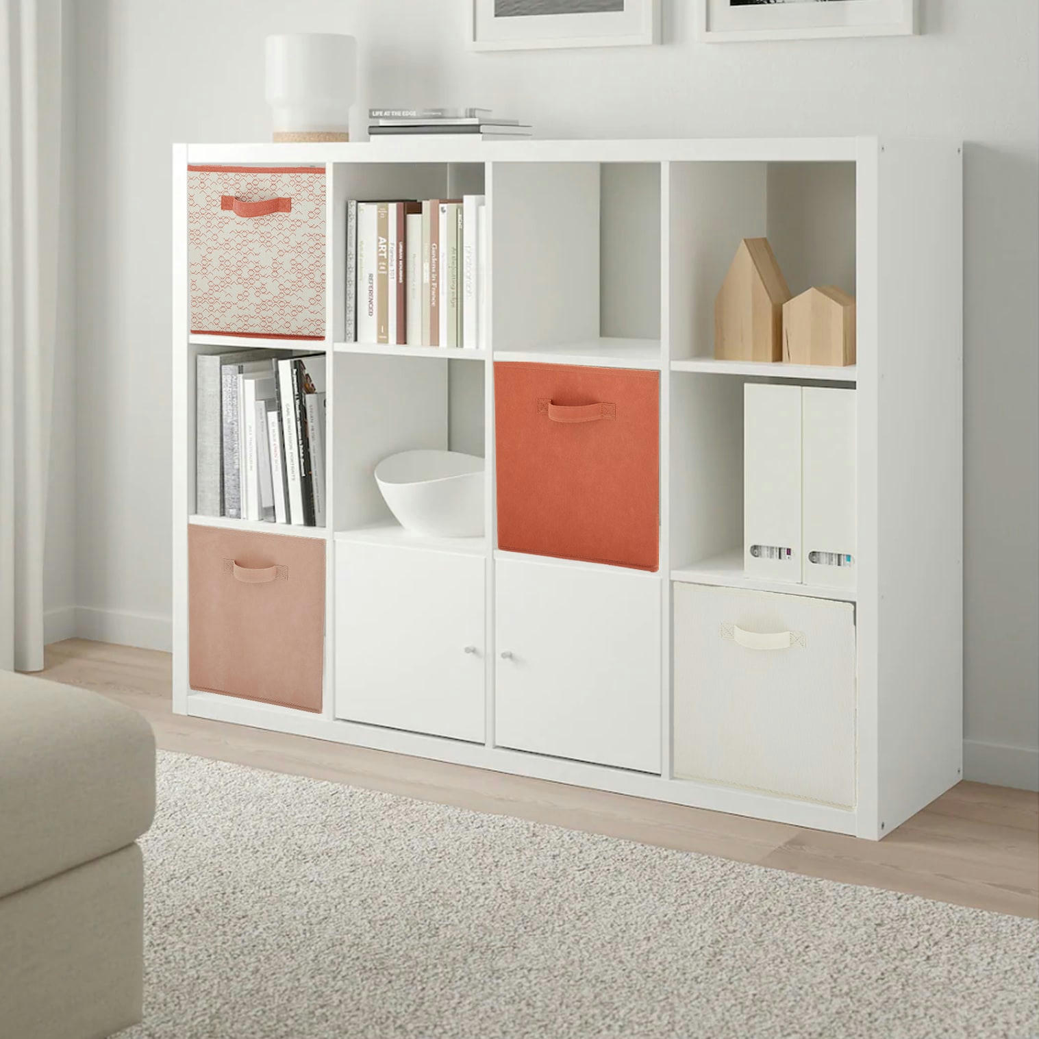 - Lot de 6 paniers  pliables en tissu taupe 27x27x27cm