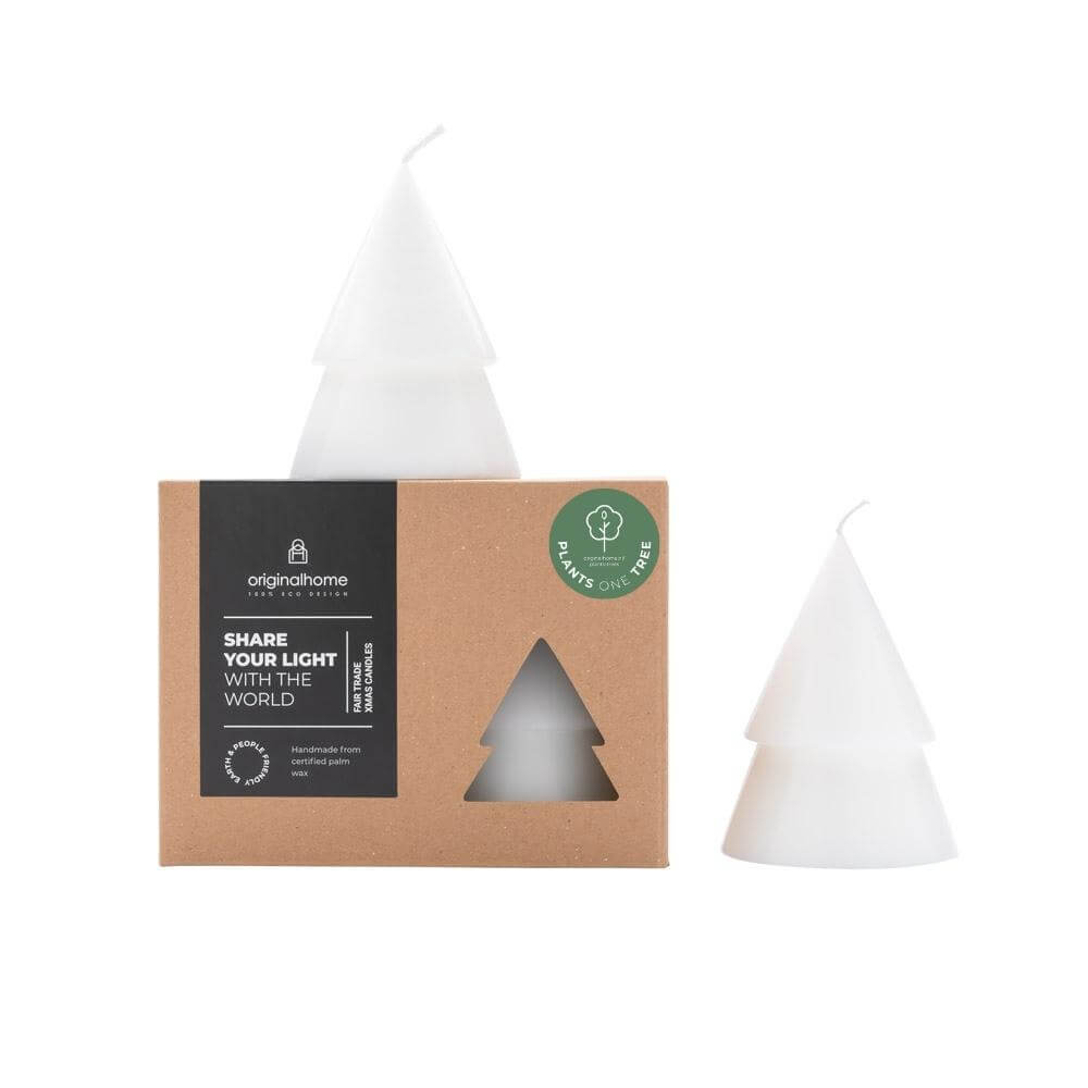 Originalhome dennenboom kaars - wit - M - set van 2