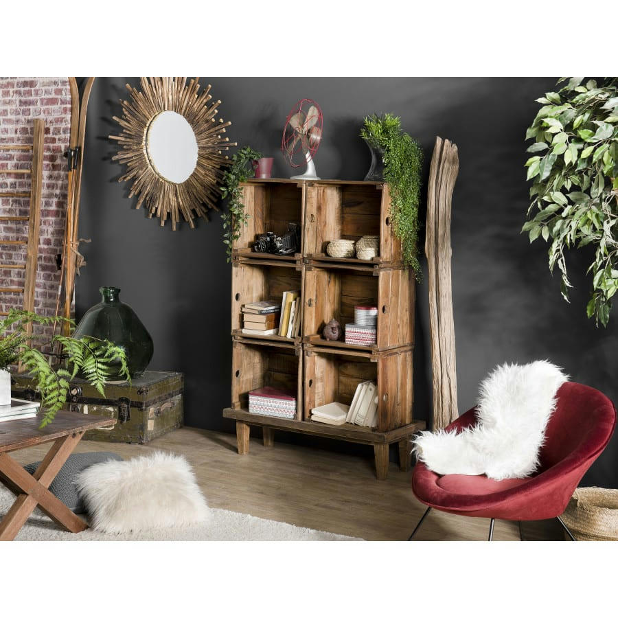 NOLAN - Meuble de rangement 6 caisses esprit brocante bois mahogagny