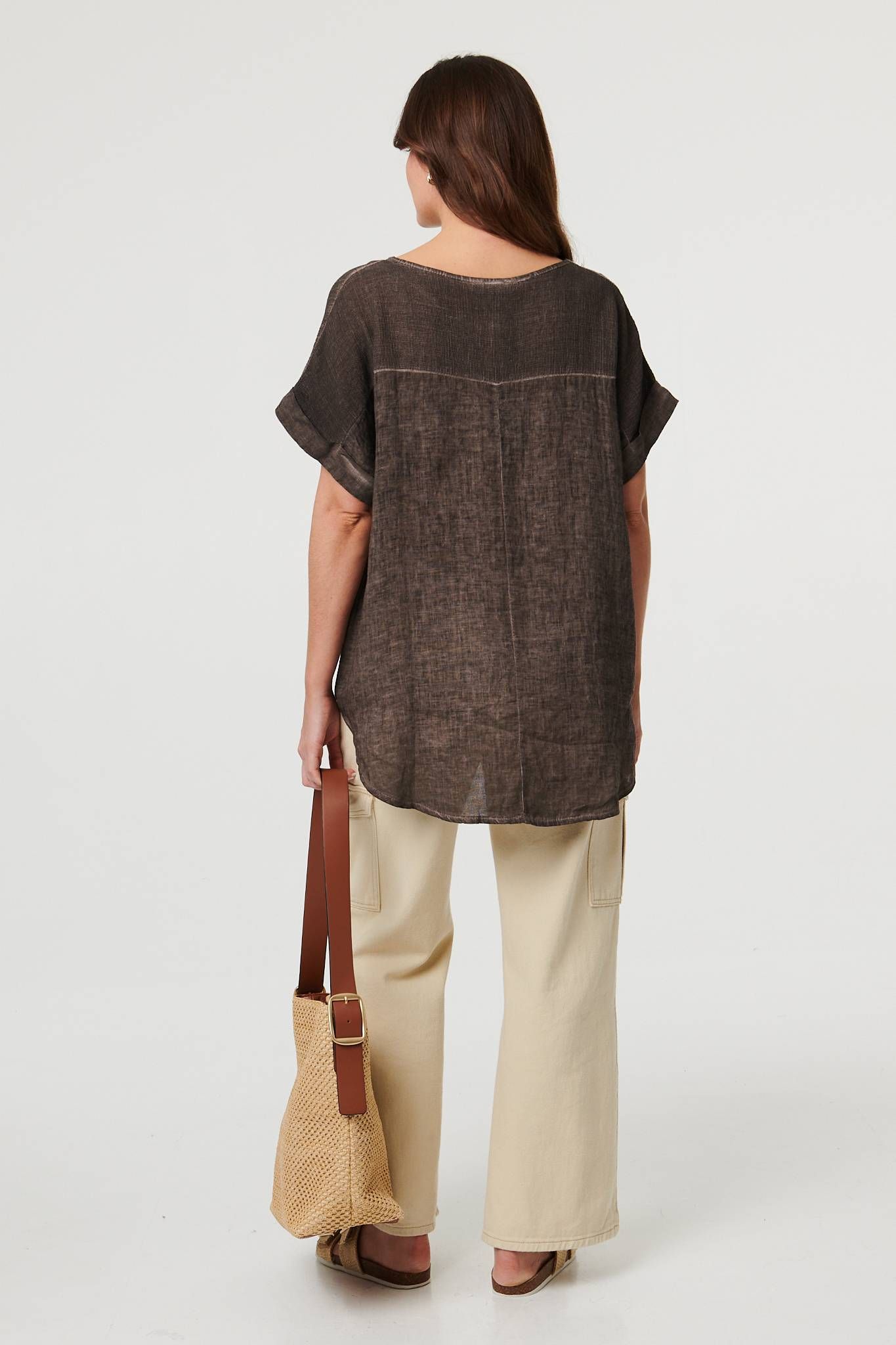 Izabel London Contrast Texture Relaxed Curve Hem Top