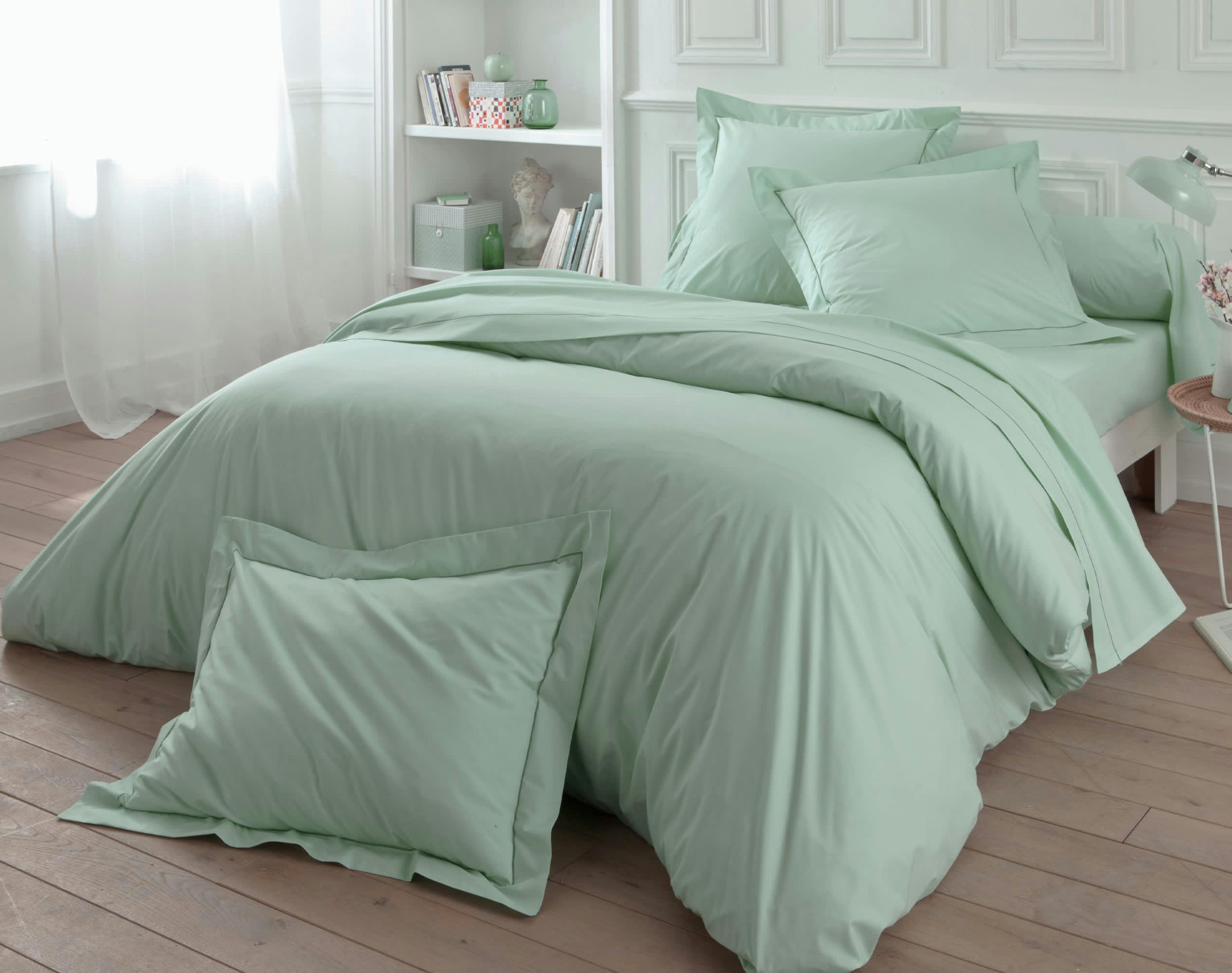 PERCALE - Taie d'oreiller 63x63 en percale de coton vert céladon