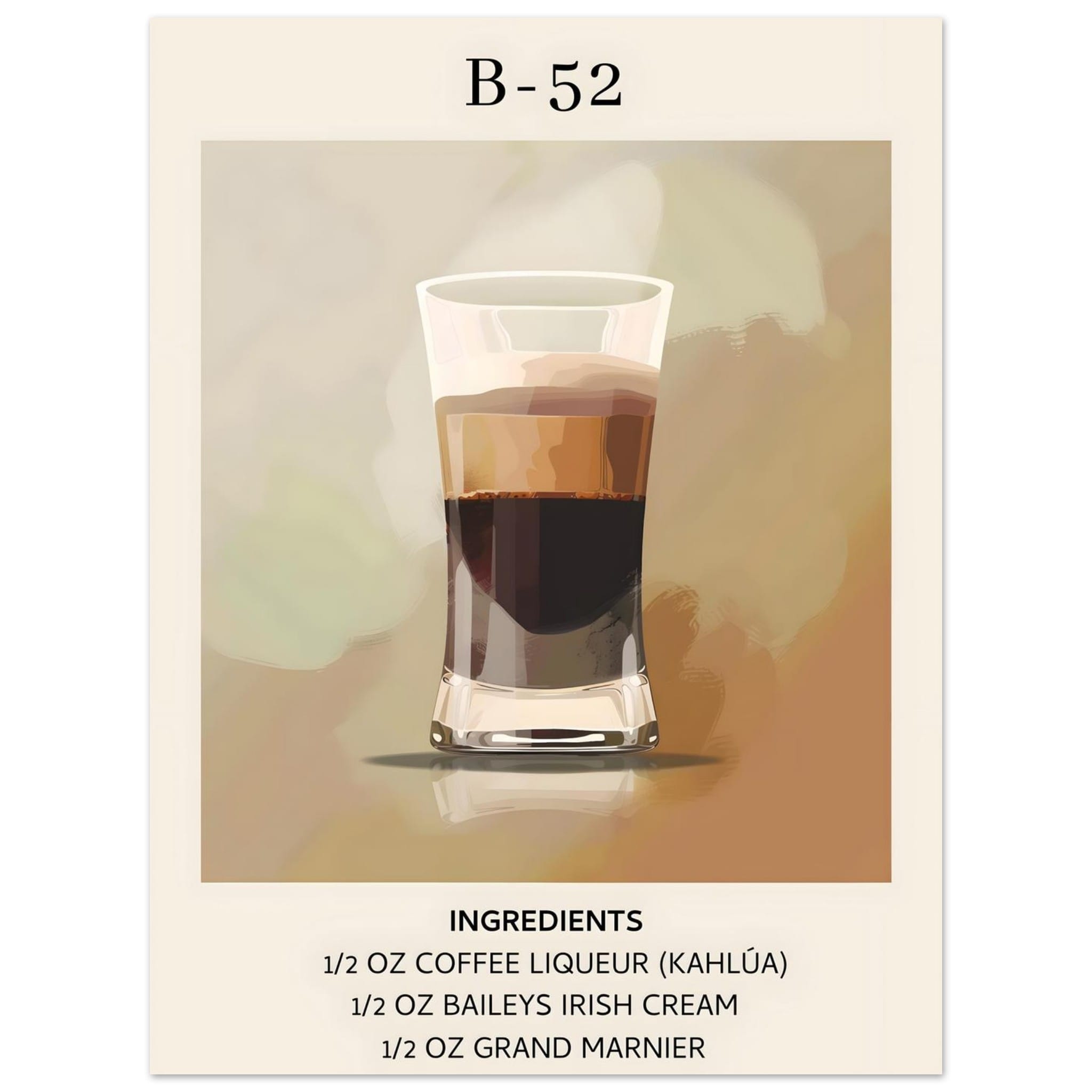 Artfulprints Poster B-52 cocktail - Ingrediënten  - 30x40 cm - Bruin