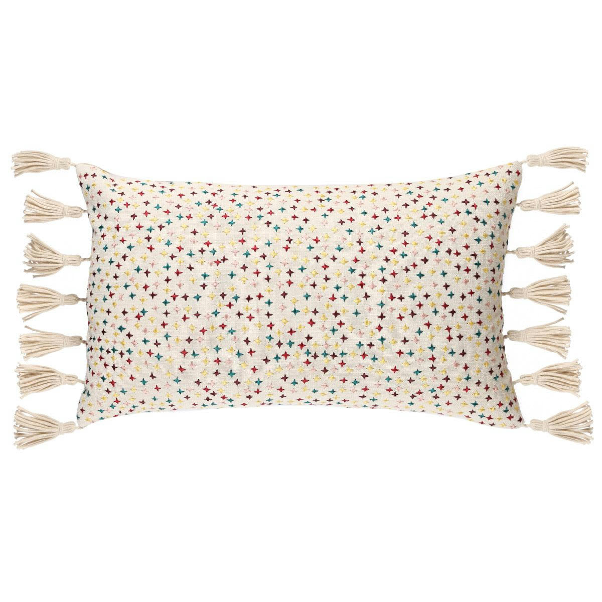 STAR - Coussin en coton multicolore à franges 30 x 50 cm
