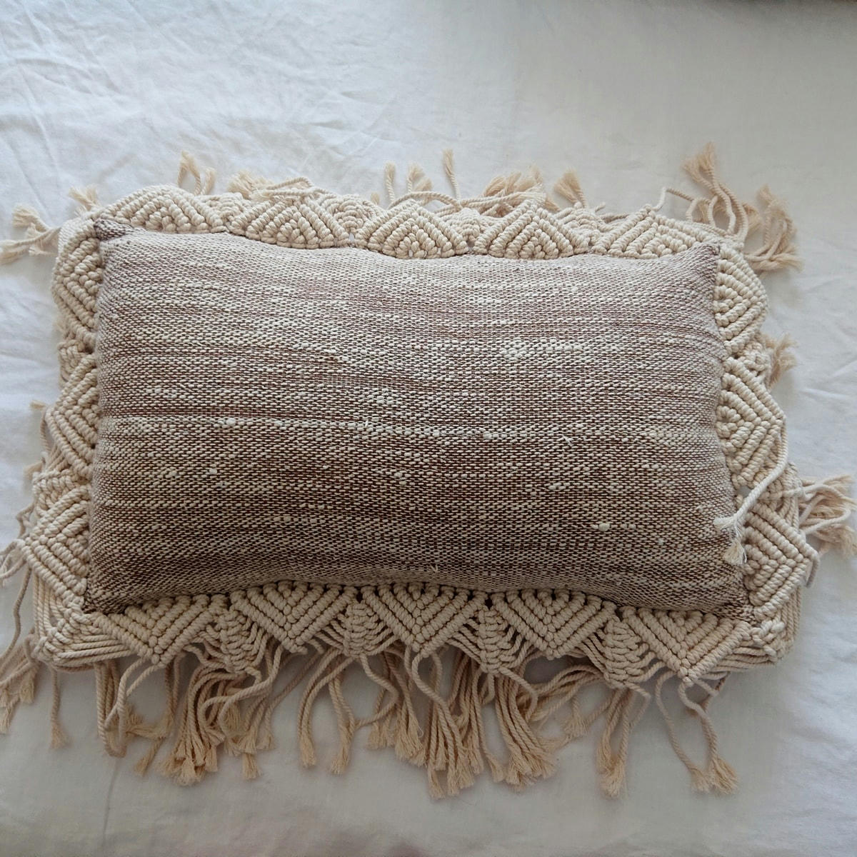KIVI - Housse de coussin à franges, beige 30x50 cm