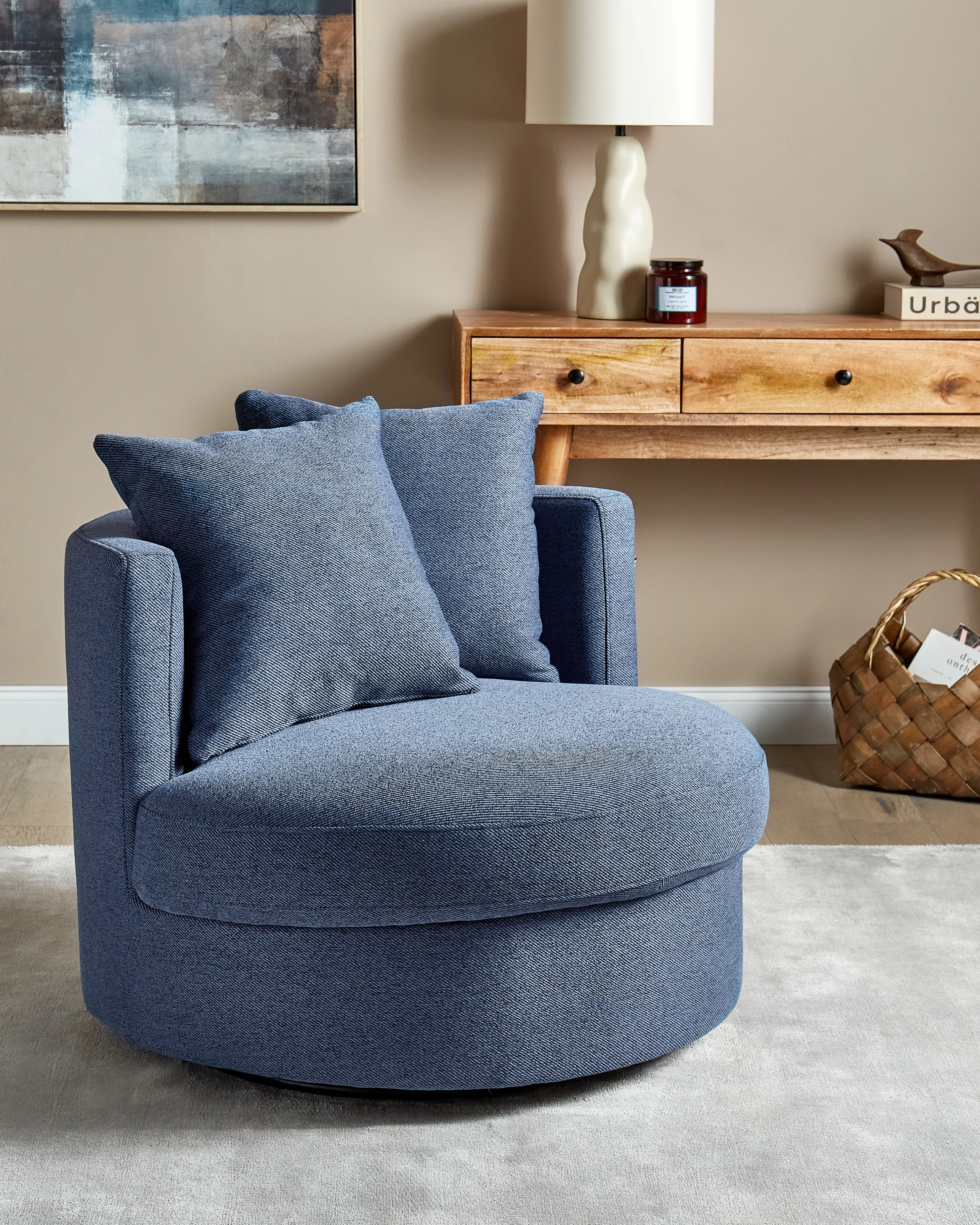 Swivel Armchair DALBY Fabric Dark Blue
