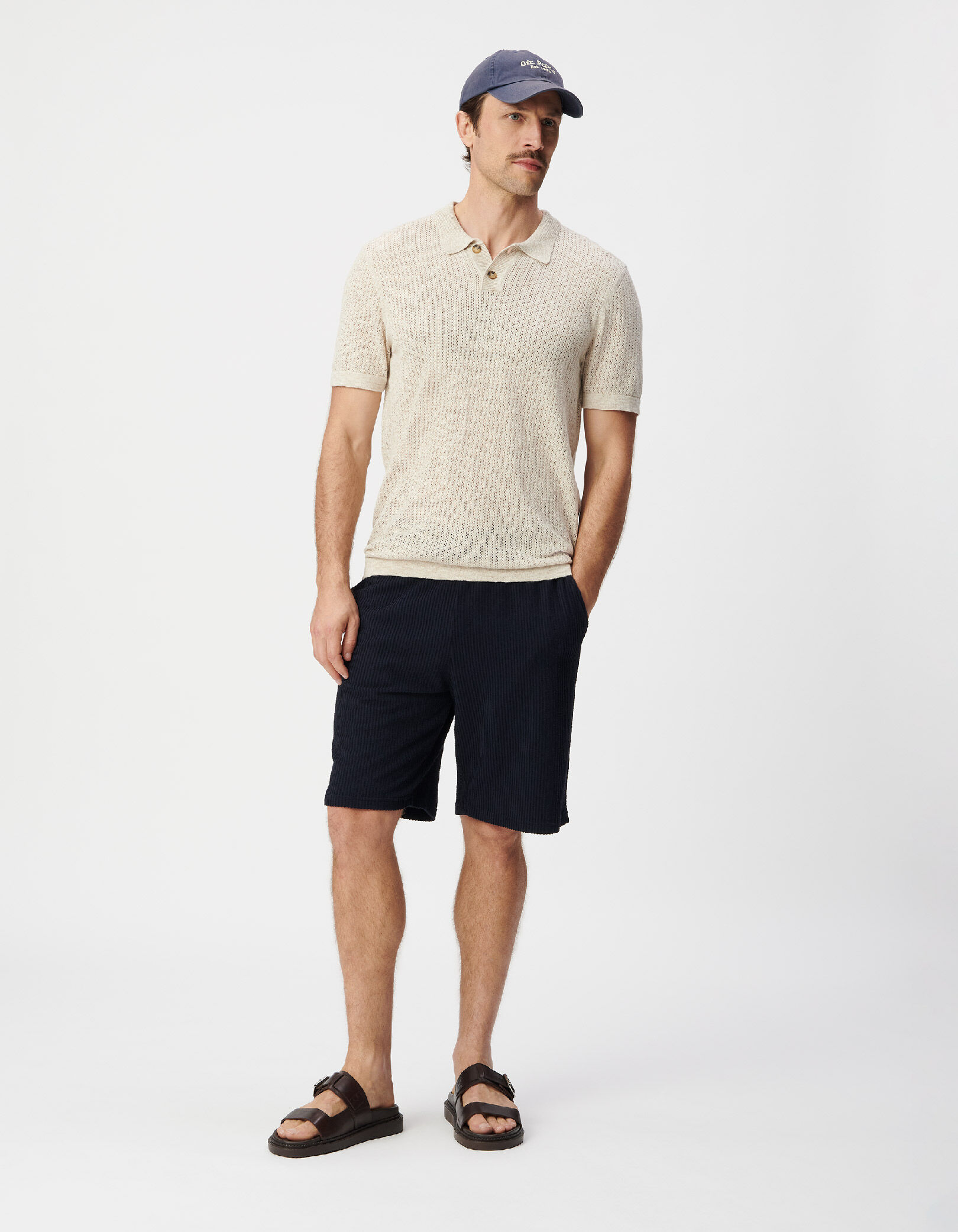 Polo beige tricot ajouré fantaisie Homme