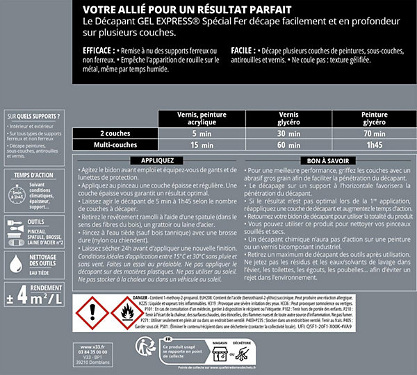Décapant extérieur Gel Express V33 spécial fer 1L