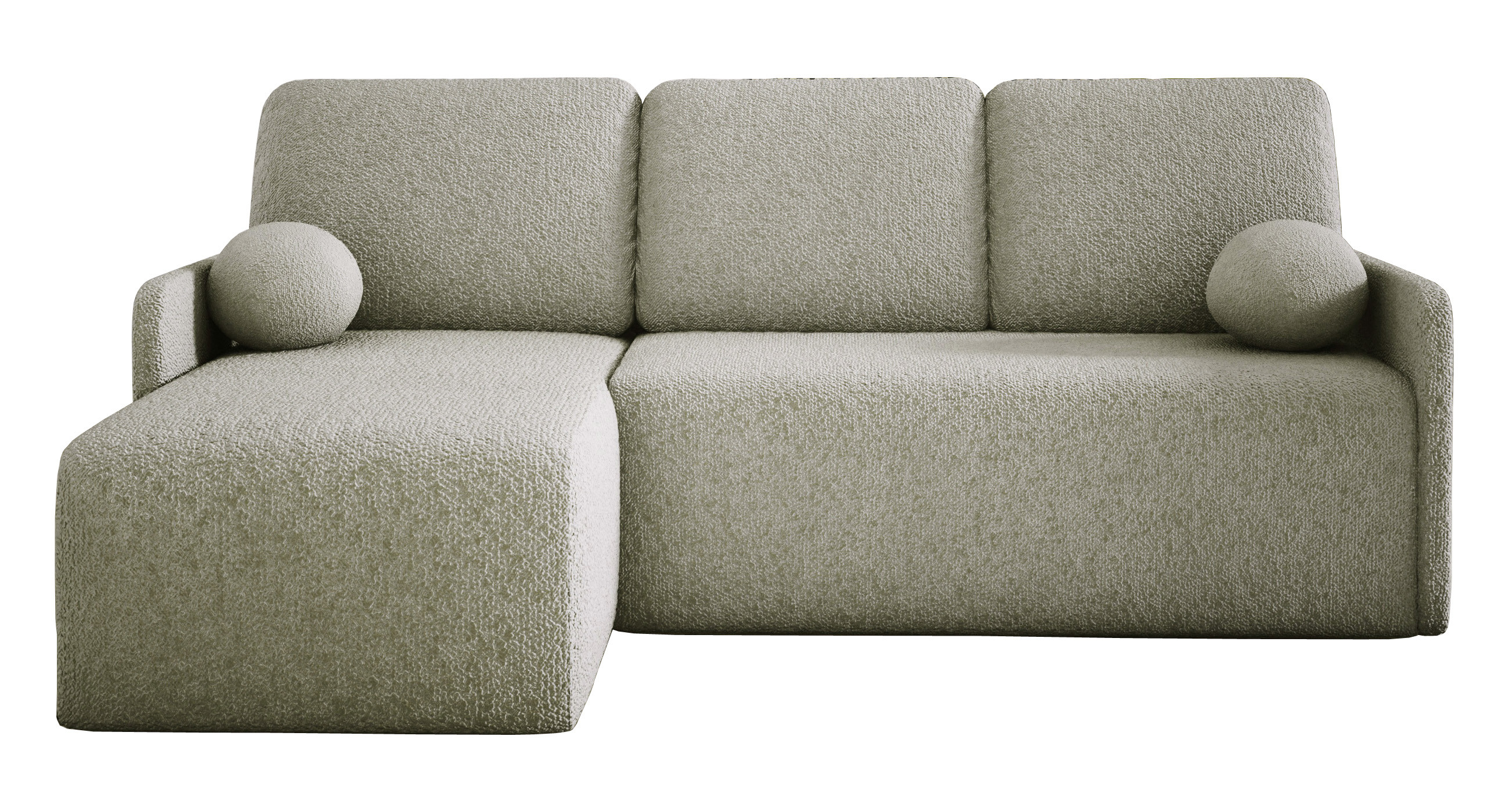 Wygodna sofa narożna baranek zgaszony beż HOPE z pojemnikiem rozkładana