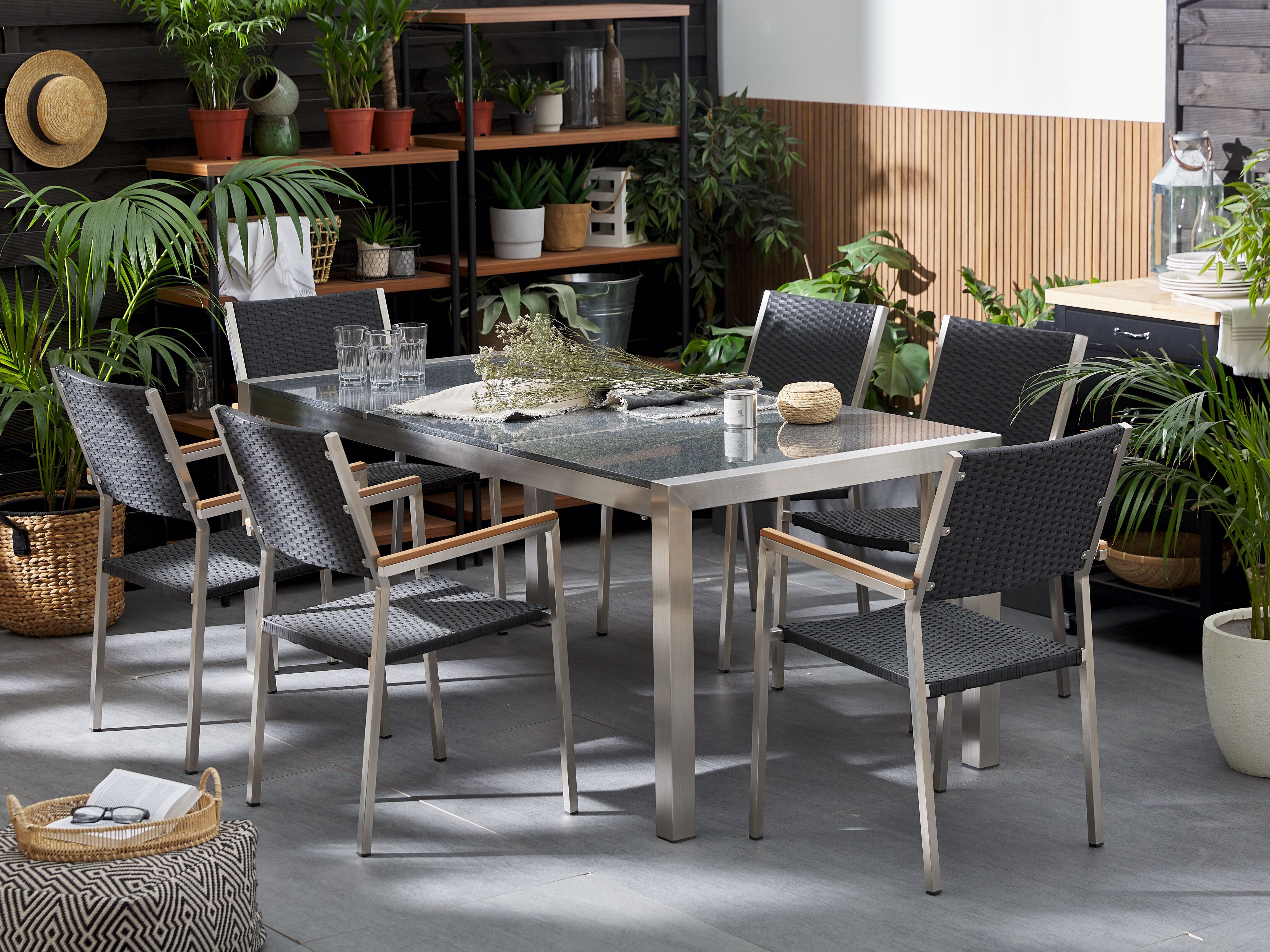 Garden Dining Table GROSSETO 180 cm 90 cm Polished Granite Grey