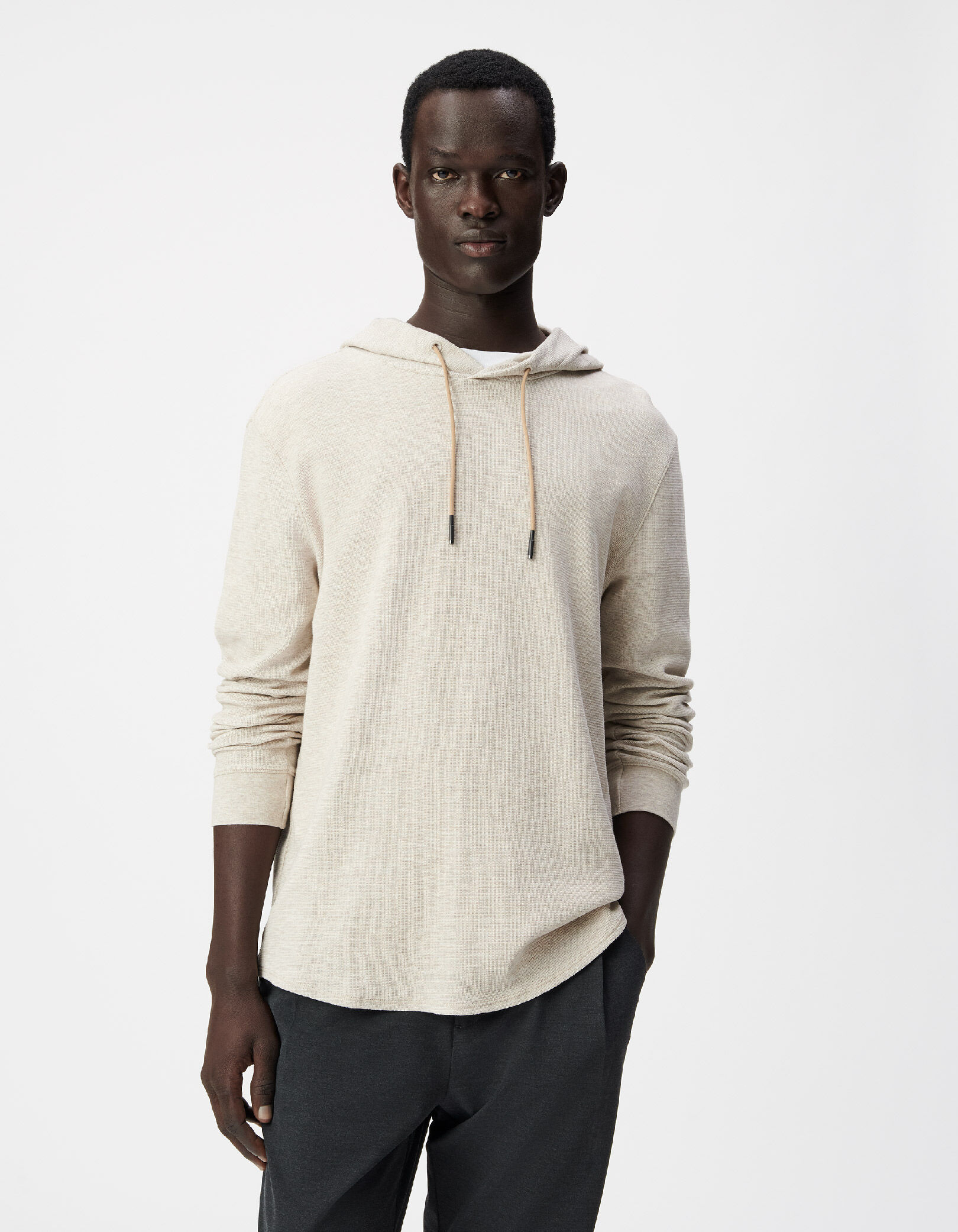 T-shirt à capuche beige maille relief Homme