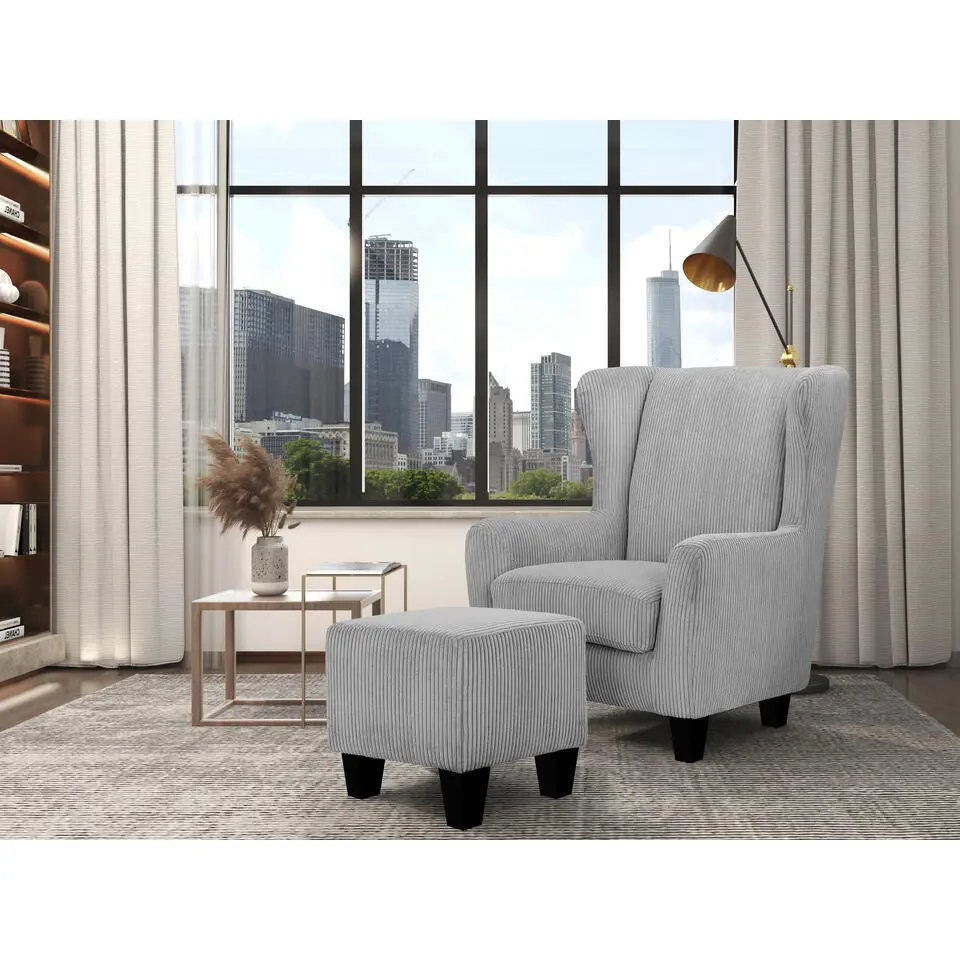 Zhili - Fauteuil kruk van stoff grijs