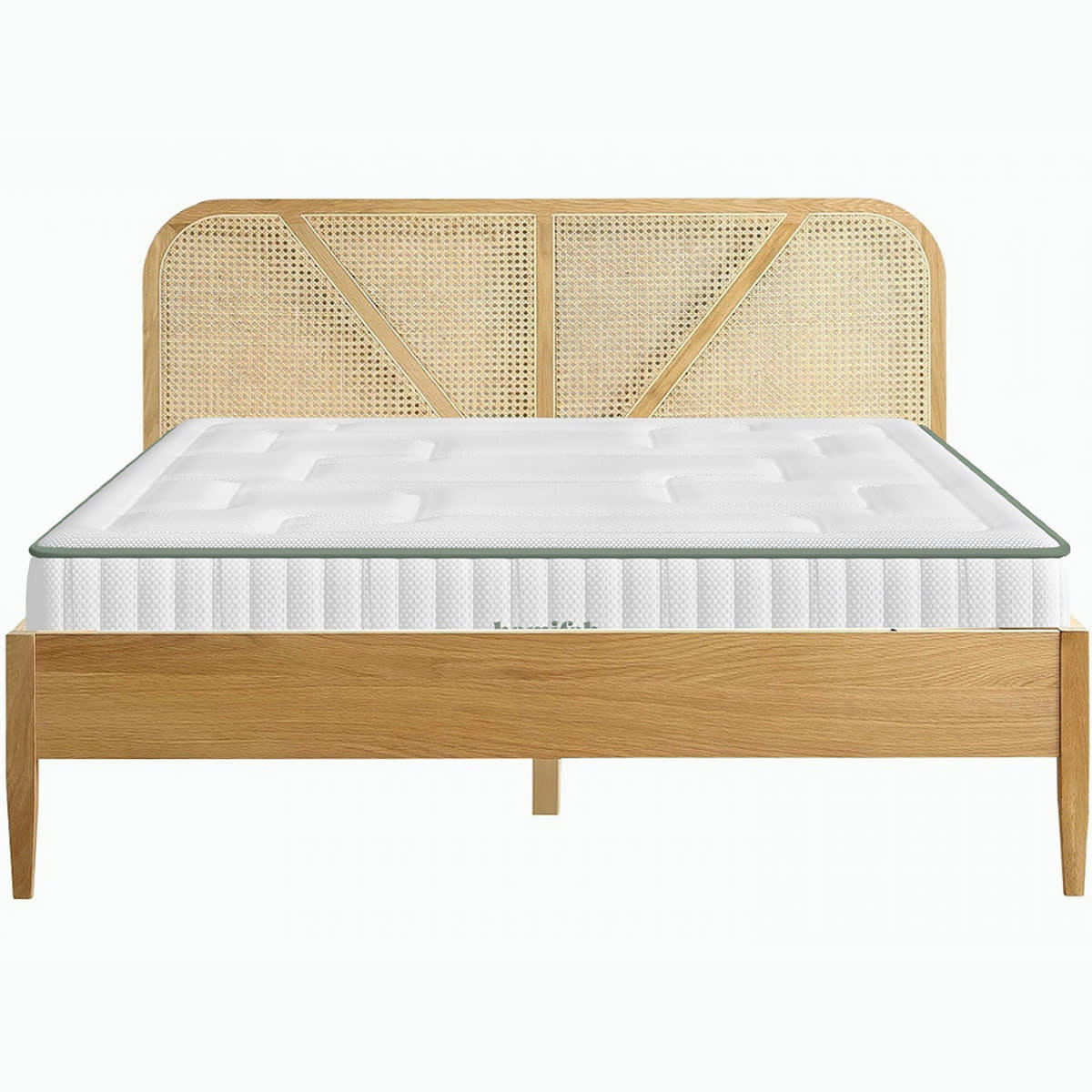 SPRING LATEX LUXURY & LEONIE - Pack lit 180x200 en bois et cannage + Matelas latex et ressorts