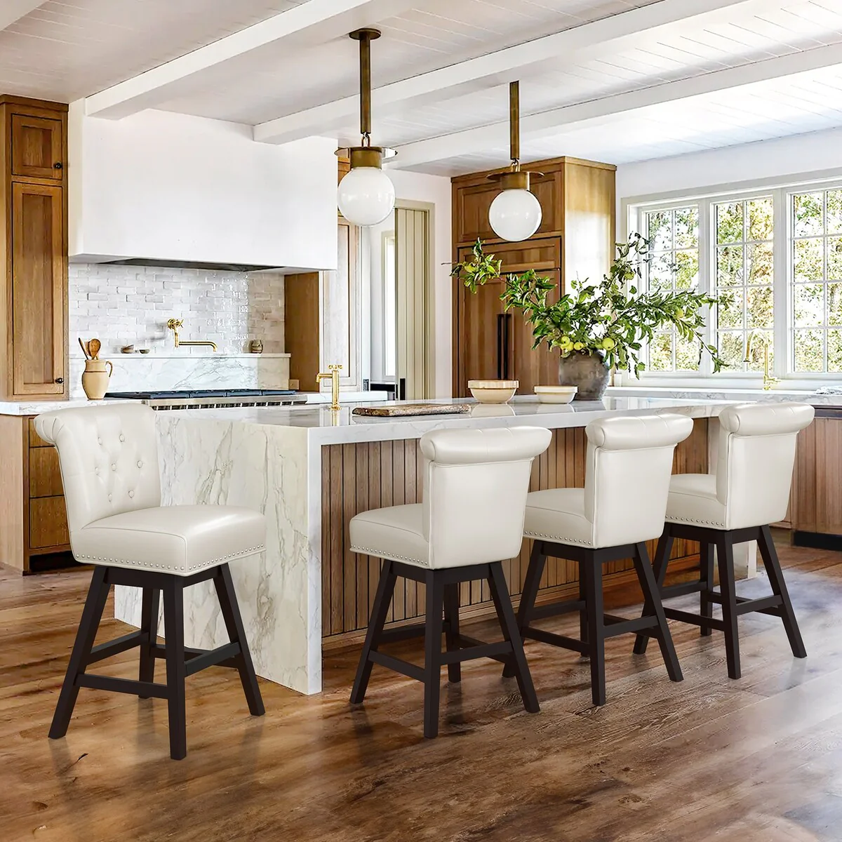 COZYMAN 26 in. Set of 4 Bar Stools Counter Height Barstool 360° Swivel with Curved Backrest,Armless Stool