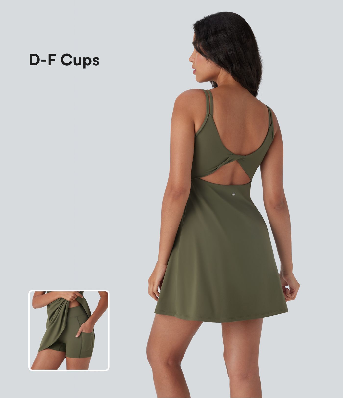 Robe de sport danse 2-pièces SoftlyZero™ Plush double bretelles caraco avec poches D-F