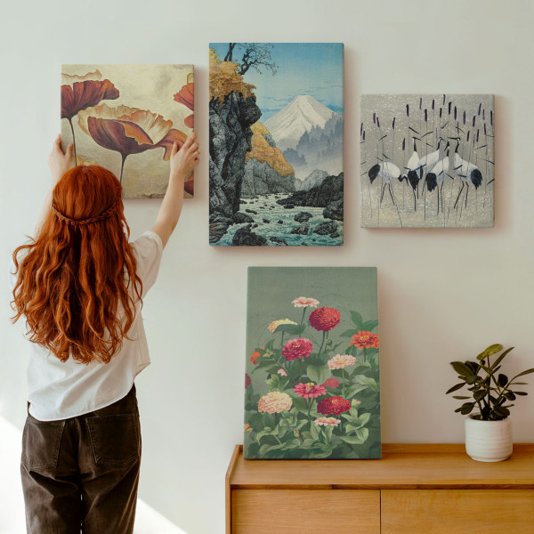 Obraz canvas 4 częściowy Ptaki kwiaty |40x40, 40x60| Wallfluent